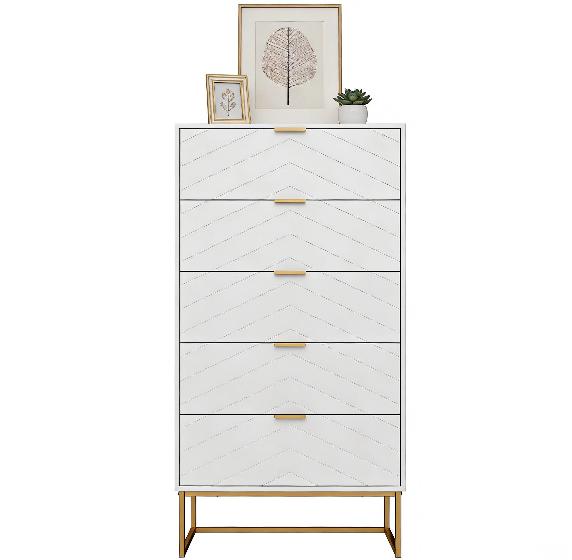 UEV Kommode mit 5 Schublanden, Sideboard, Schubladenschrank, Schmal kommode modern (60x34x110cm, Schrank für Wohnzimmer Schlafzimmer Flur Büro), mit Kippschutz Aufbewahrungskommode, Mehrzweckschrank aus Holz