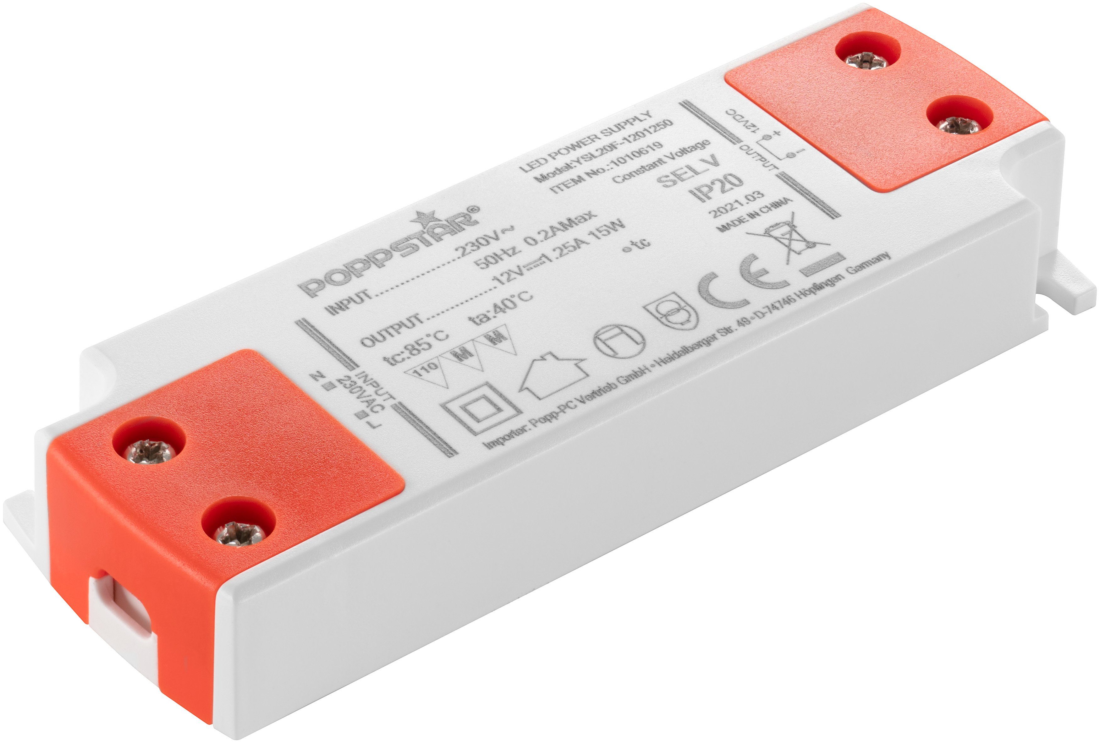 Ultra flacher LED-Transformator 230V AC / 12V DC 1,25A LED Trafo