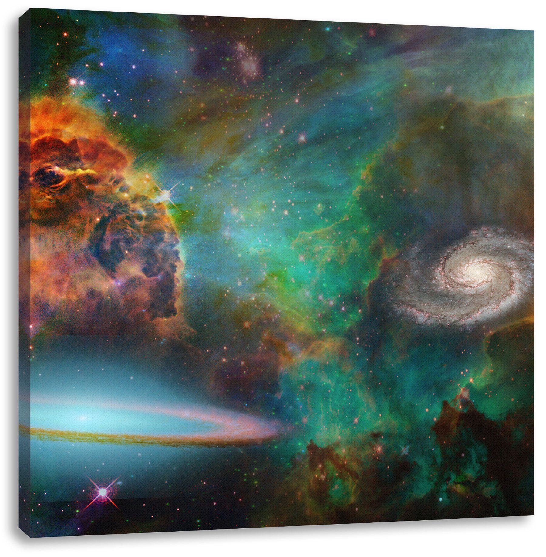 Pixxprint Leinwandbild Galaxie mit Sternennebel, Galaxie mit Sternennebel (1 St), Leinwandbild fertig bespannt, inkl. Zackenaufhänger