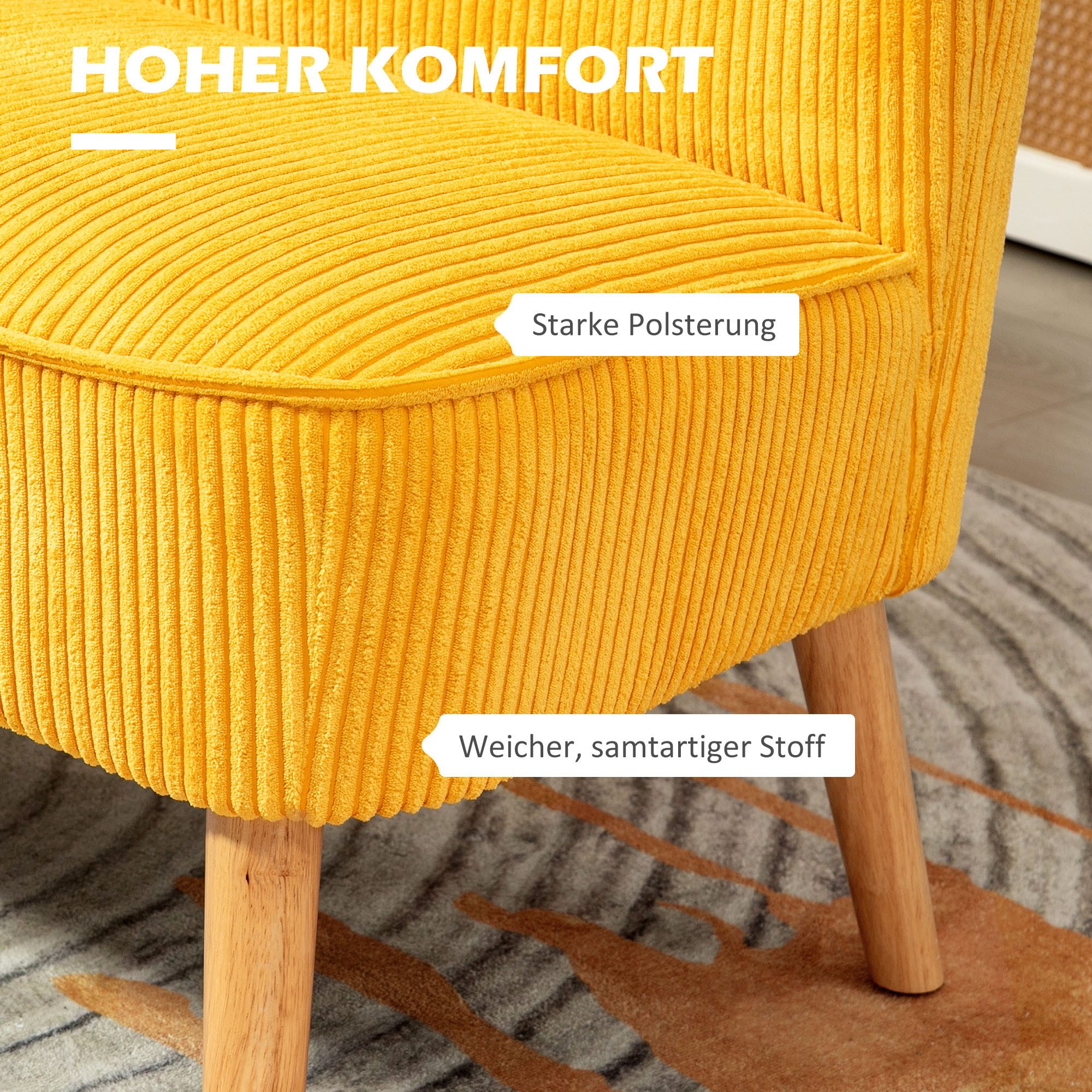 HOMCOM 2-Sitzer Sofa Loveseat mit Leinen-Optik für Schlafzimmer 117x56,5x77cm, Doppelsofa 1 Teile, für Wohnzimmer, Schlafzimmer, 117 x 56,5 x 77 cm, Gelb – Bild 4 von 5