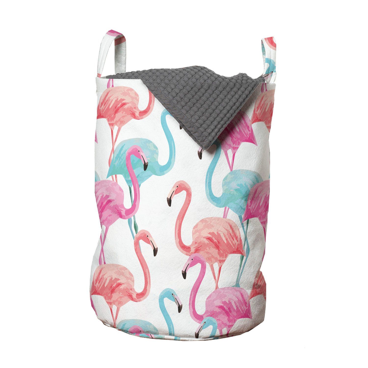 Wäschekorb Wäschesäckchen Kordelzugverschluss mit Griffen Flamingos Abakuhaus Hawaii für Waschsalons, Aquarell