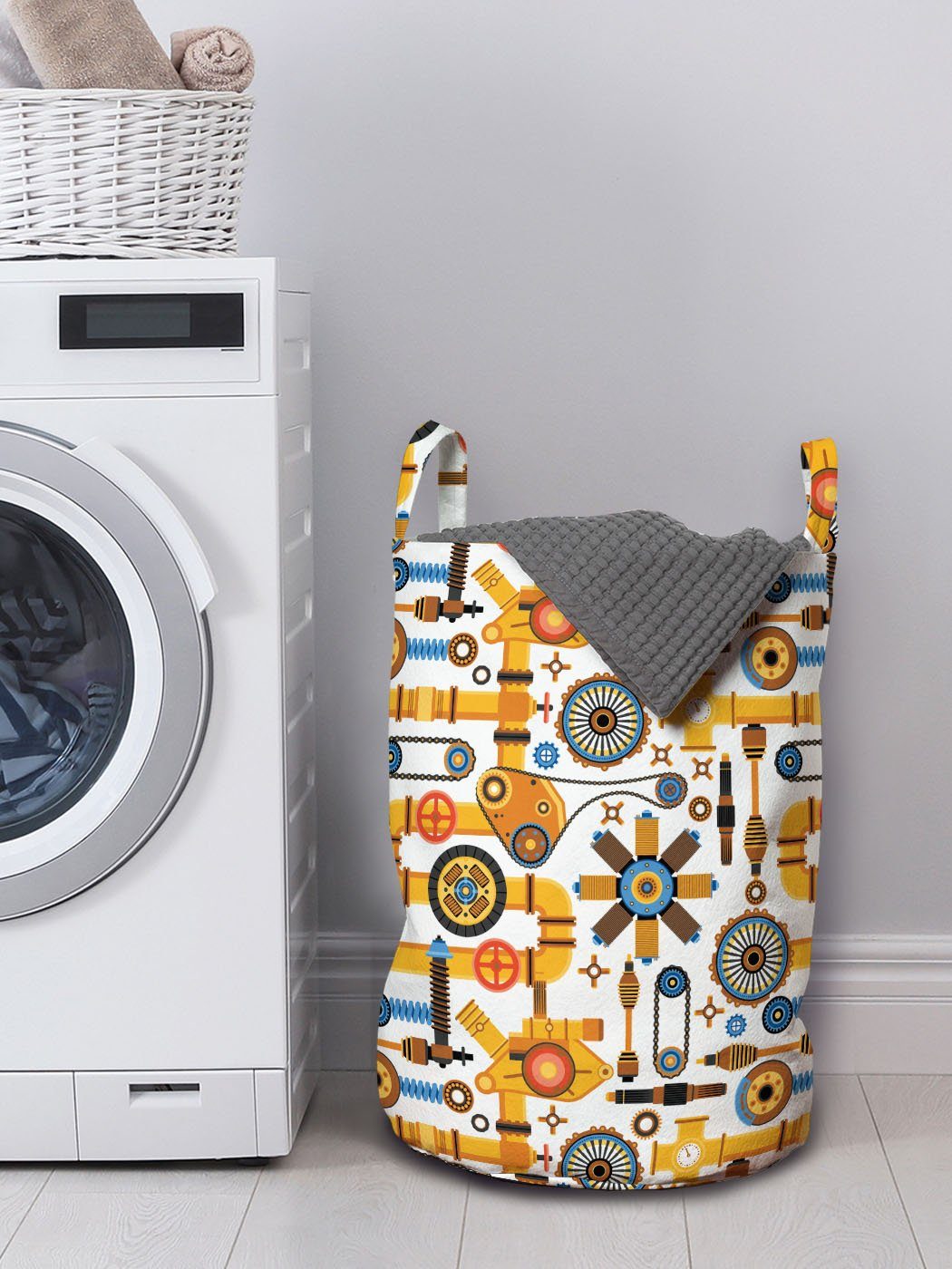 Abakuhaus Wäschekorb für Wäschesäckchen Waschsalons, Steampunk Kordelzugverschluss Elements Griffen mit Industrie