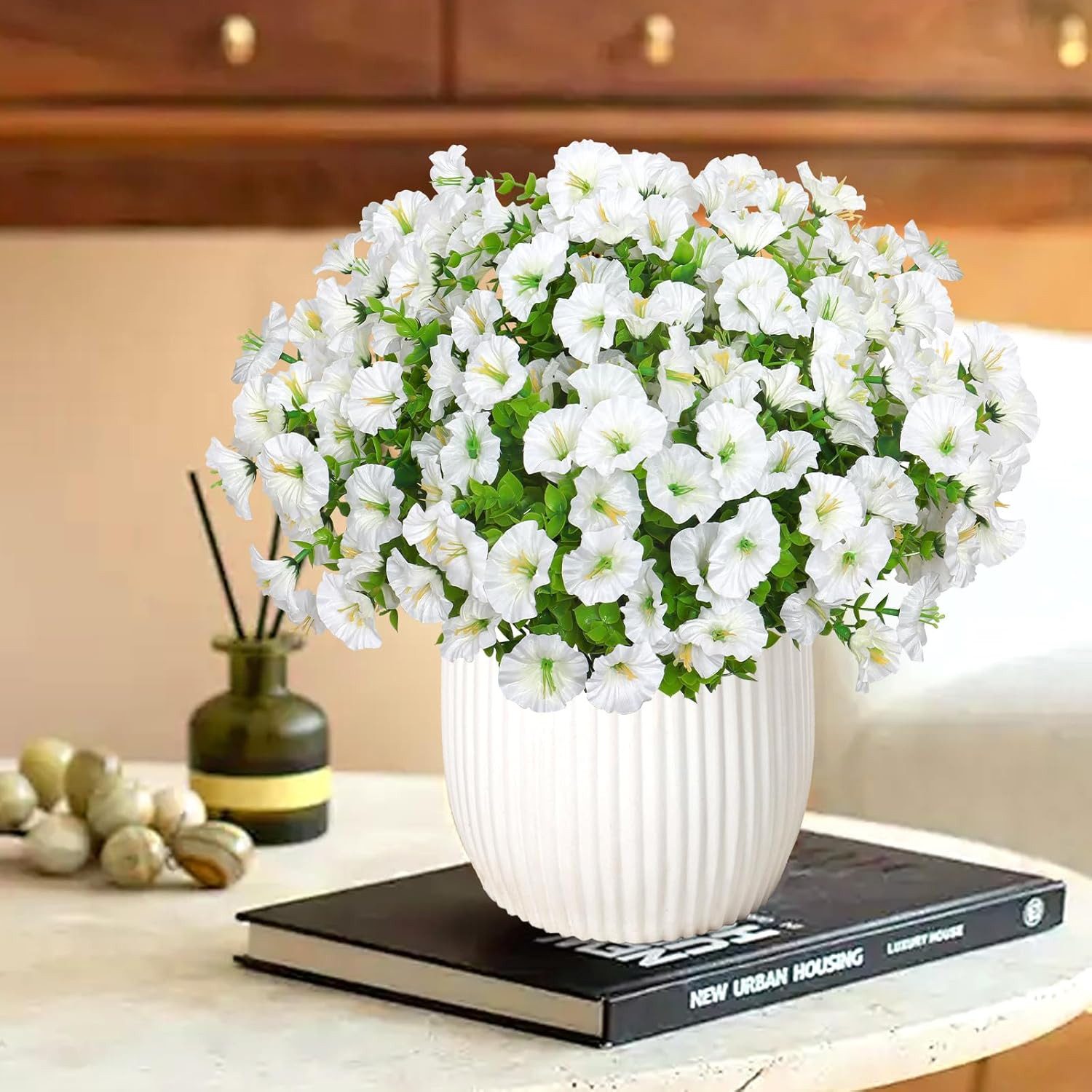 Kunstblumenstrauß 9er Set bunte künstliche Petunien für Balkon & Außenbereich, FOUORTUNATE-BEE, Künstliche Hängepetunien für Balkon- und Blumenkasten-Deko