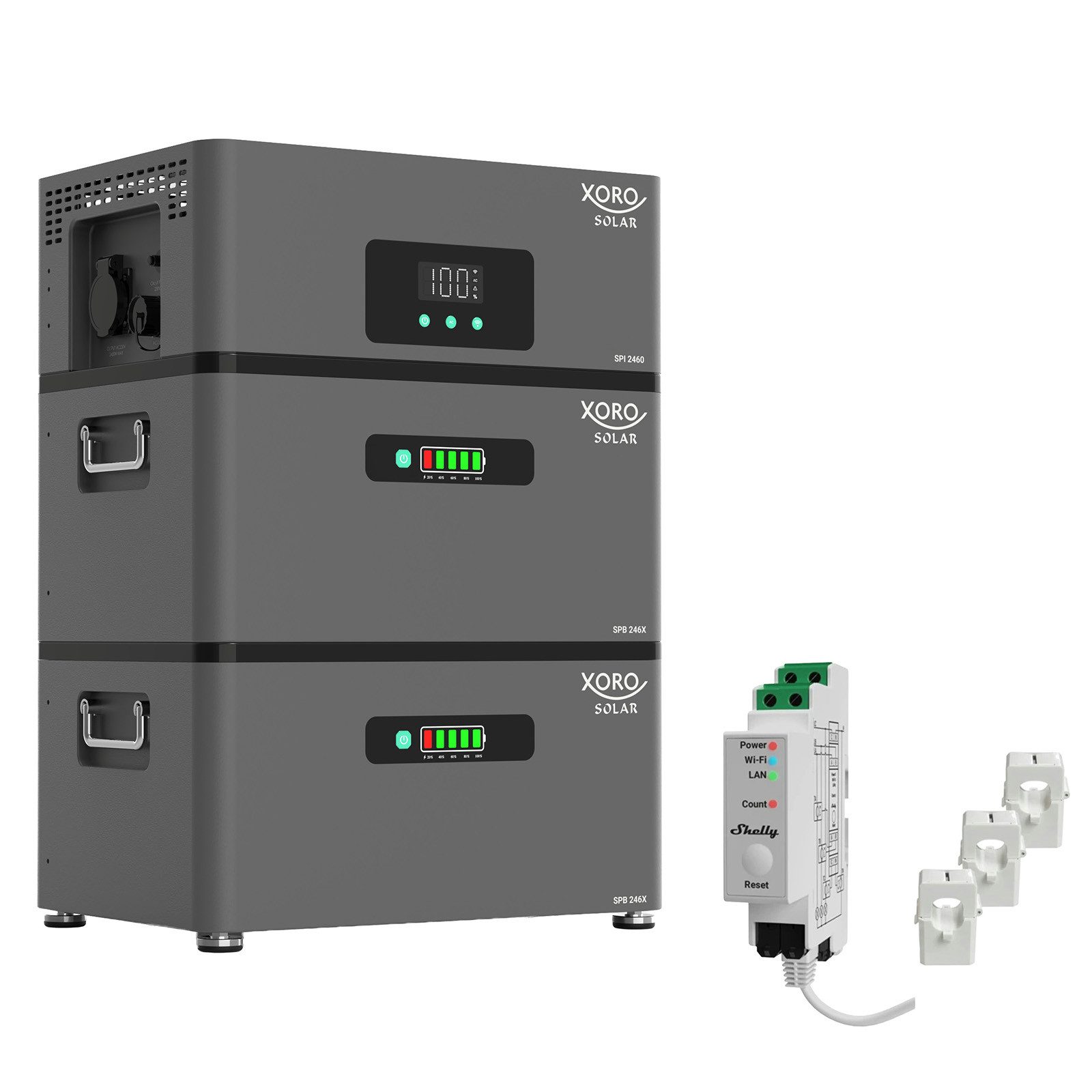 XORO SOLAR ATLAS-D – 2,4 kWh / E – 4,8 kWh / F – 7,2 kWh inkl. Shelly Pro 3EM Stromspeicher (230 V), AC-gekoppelter Solarspeicher für Balkonkraftwerk und Dachanlagen