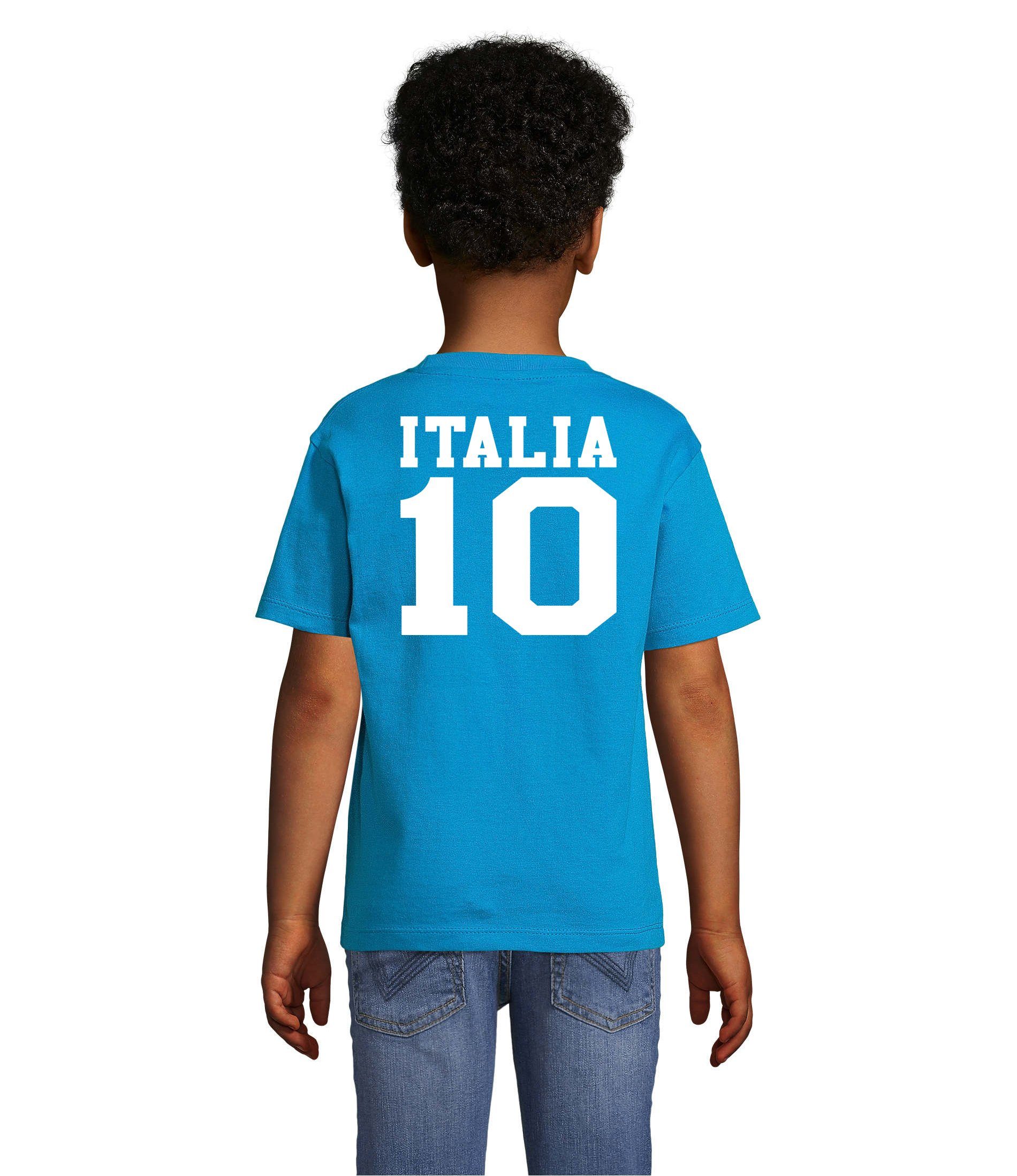 Fußball Meister Italien Blondie Kinder Brownie Europa Sport Trikot EM T-Shirt WM & Weiss/Blau