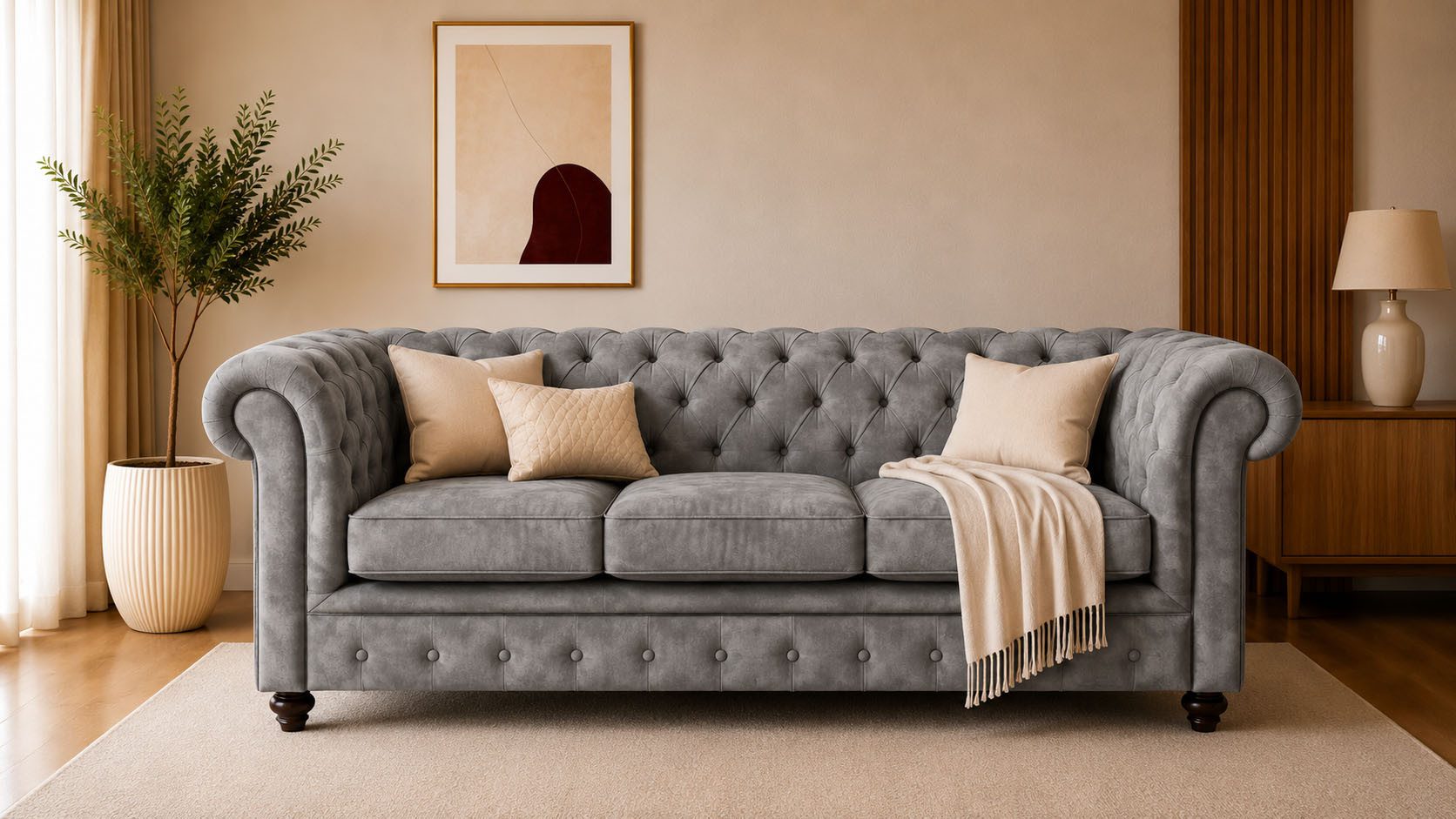 OTTO home Chesterfield-Sofa Chesterfield 3-Sitzer B/T/H: 198/89/74 cm, mit hochwertiger Knopfheftung, auch in Leder