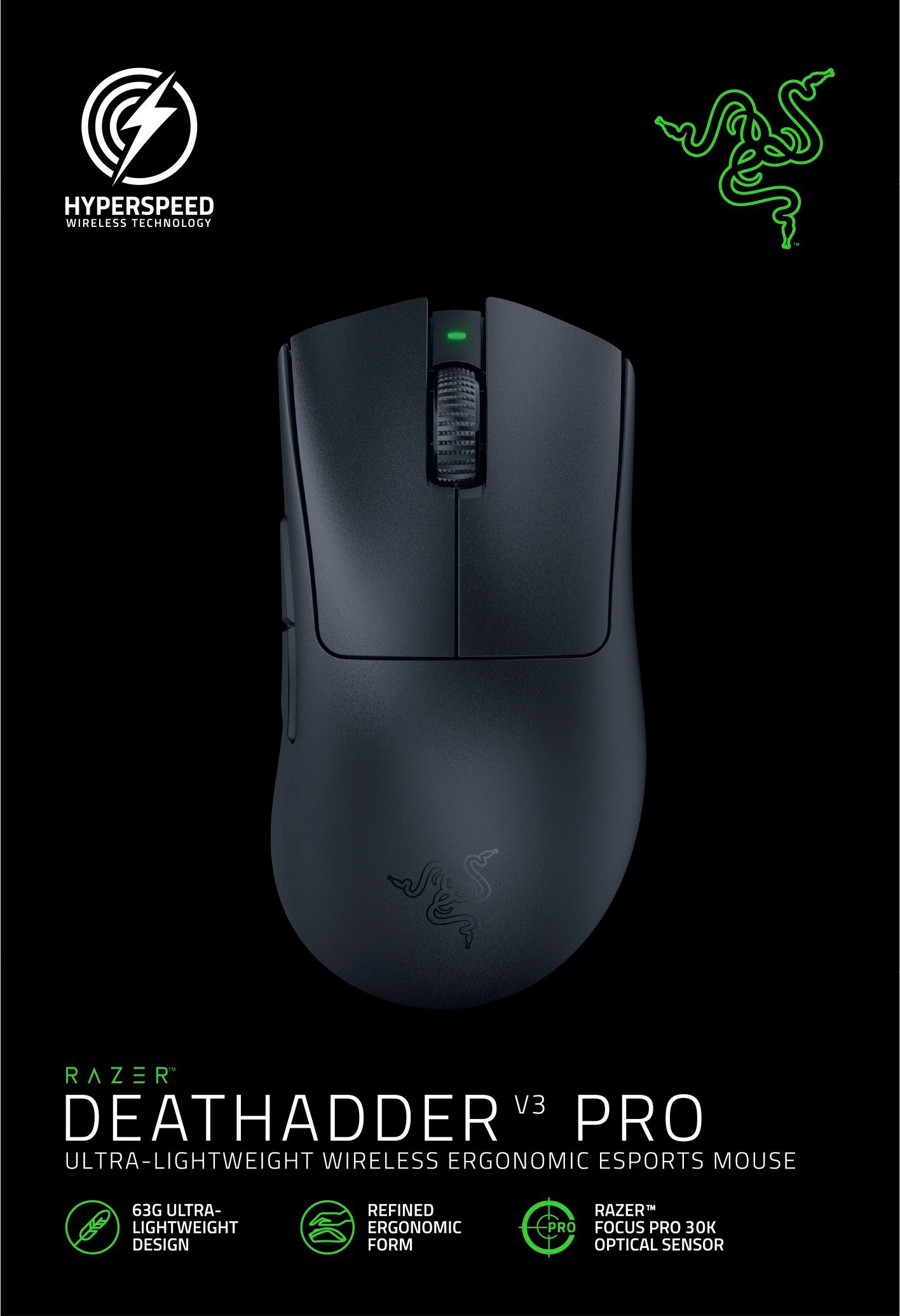 RAZER DeathAdder V3 Pro Gaming-Maus (RF Wireless, kabelgebunden)