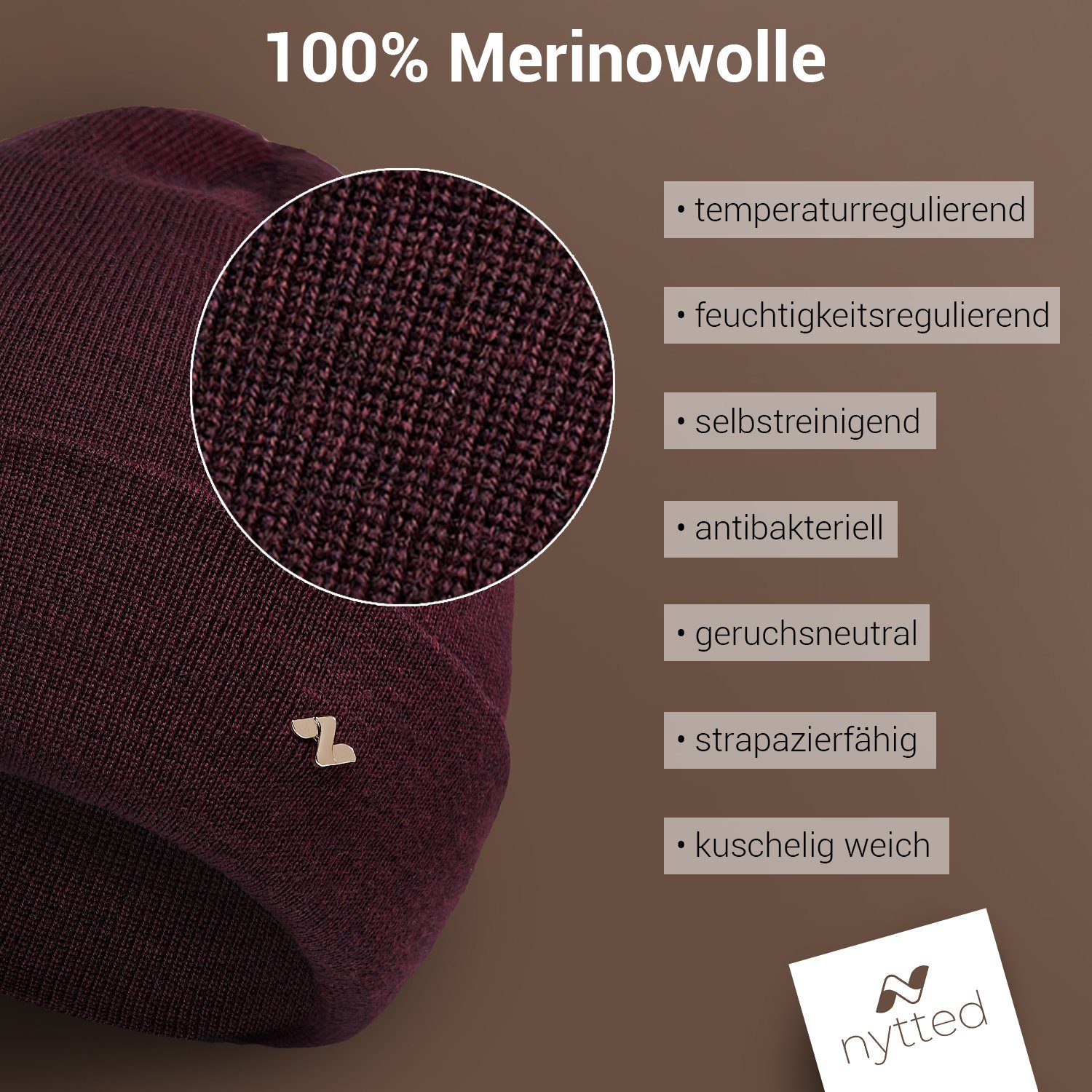 bordeaux - Merino-Wolle Wintermütze NYTTED® Made - 100% Damen für & in Herren Germany - Beanie