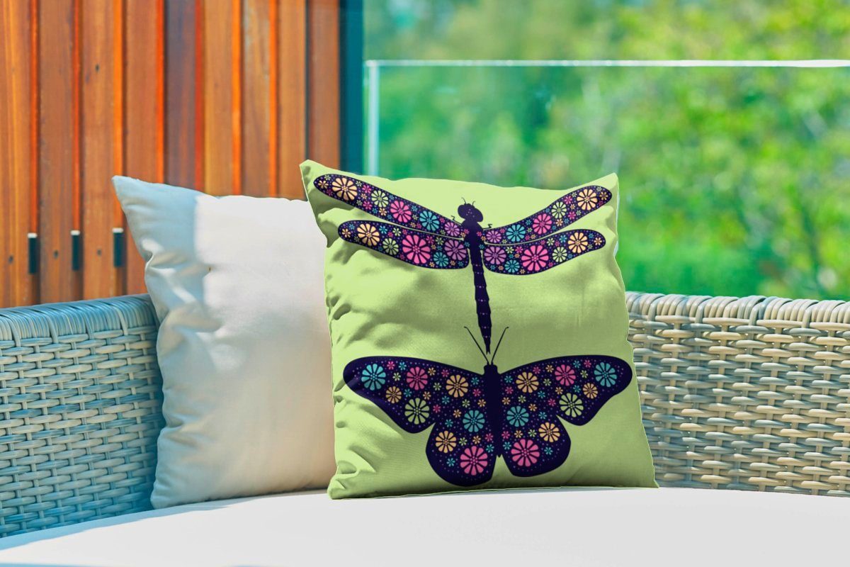 Dekokissen, MuchoWow Illustration Libelle Kissenhülle, Eine Schmetterlings, Dekokissenbezug, Dekokissen einer Outdoor Kissenbezüge, und eines