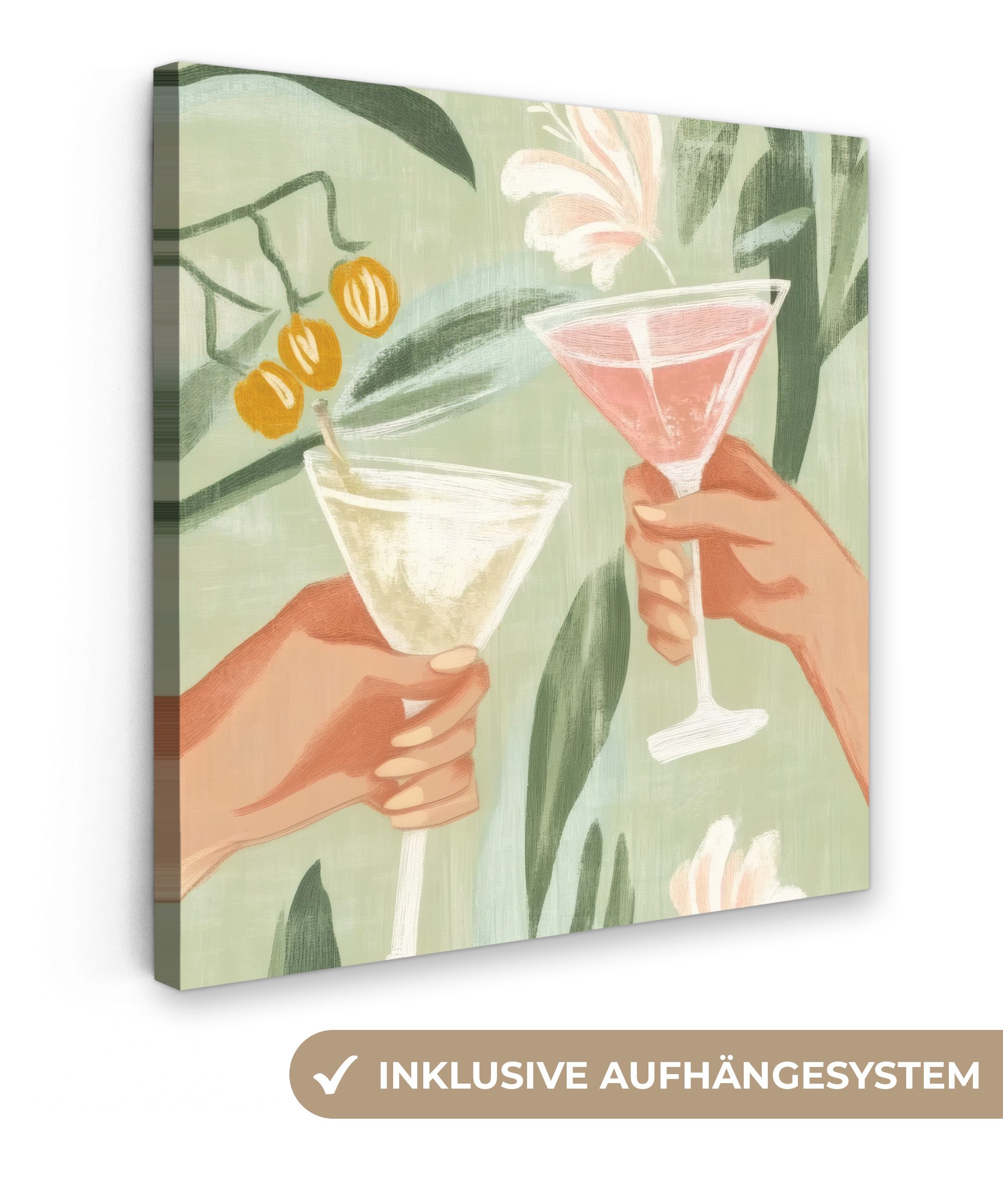 Leinwandbild Gläser - Cheers - Grün