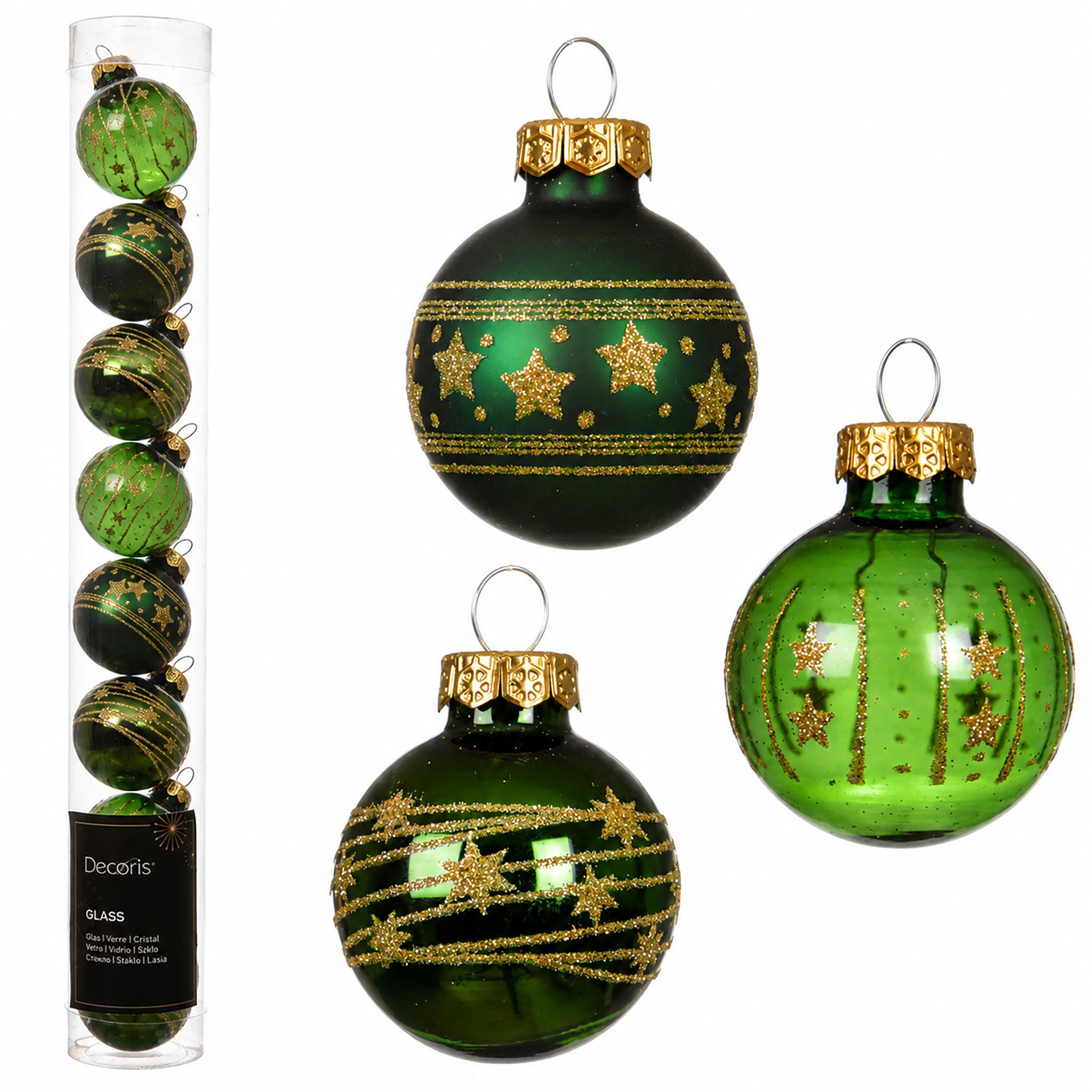 Kaemingk Weihnachtsbaumkugel, Weihnachtskugeln Glas mit Motiven 3cm 9 Stk. Piniengrün transparent