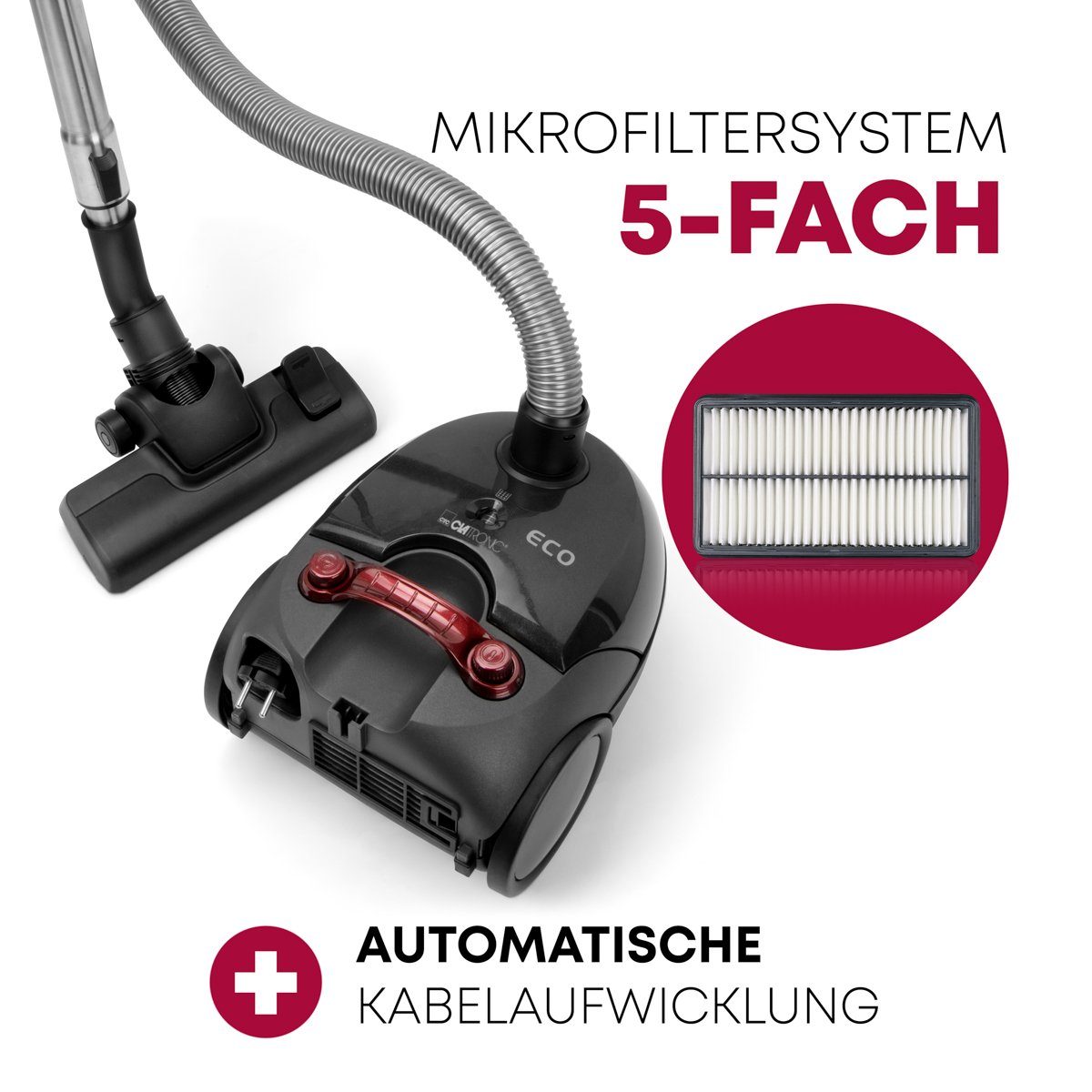 CLATRONIC Bodenstaubsauger BS 1300 N, mit 5-fach Mikrofiltersystem, 700 Watt