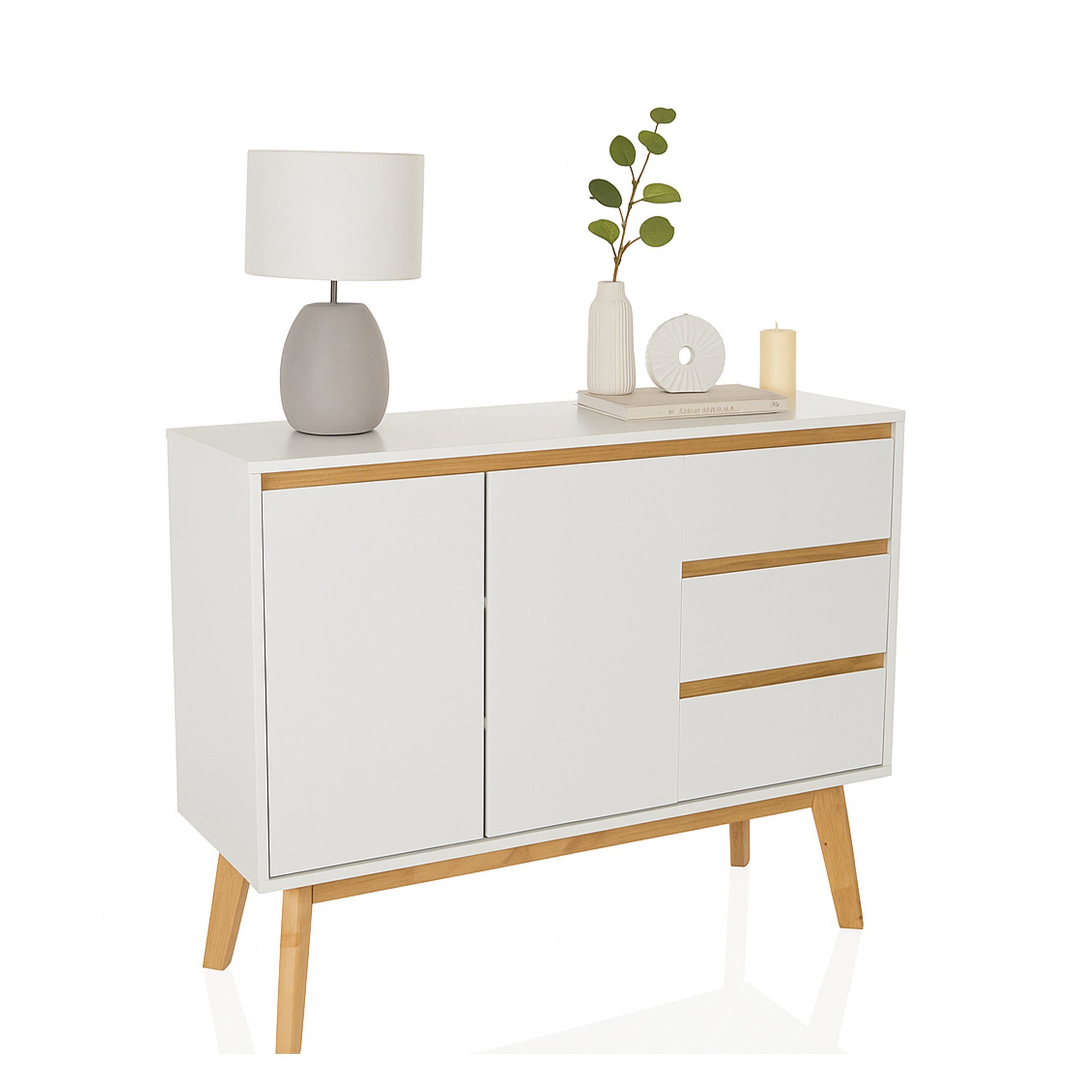 hjh LIVING Sideboard TAROLO I Kommode H/B/T: 80.0 x 97.0 x 34.0 cm, Kommode mit 3 Schubladen und 2 Türen, Soft-Close, Holzbeine, grifflos