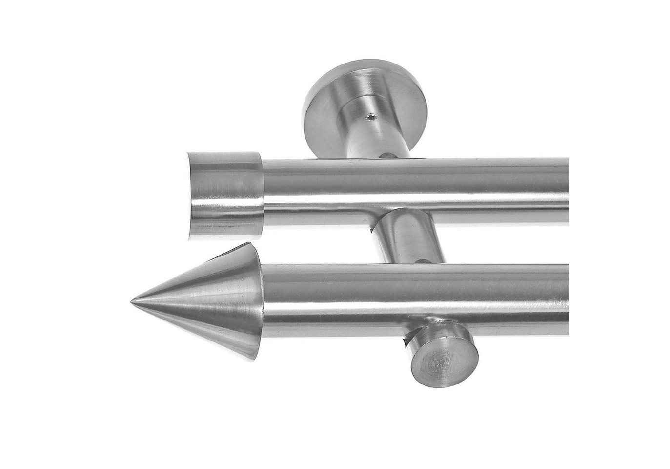 BASIT Gardinenstange Edelstahloptik 20mm mit Wandträgern 120 cm E31, Ø 20 mm, 2-läufig, verschraubt, Metall, H41 120 cm E31 Spitze