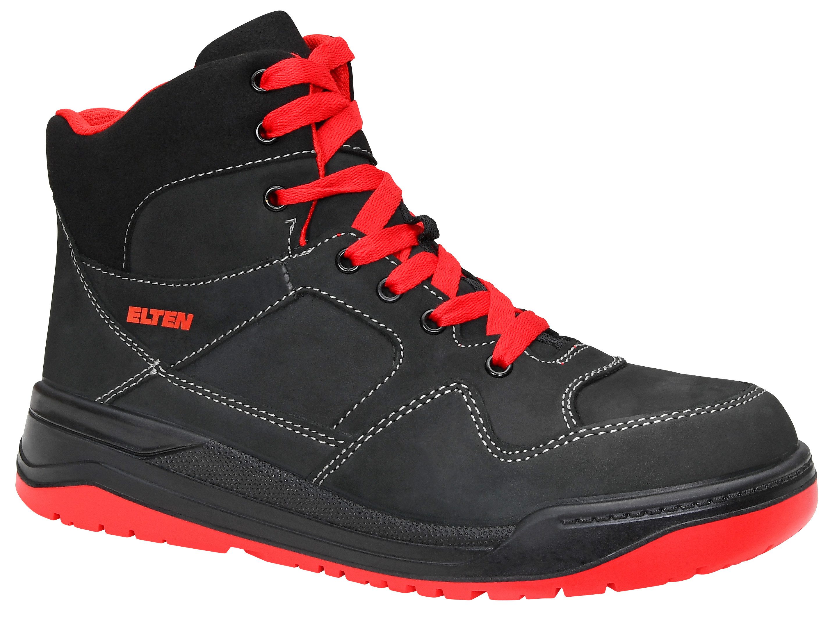 ELTEN MAVERICK black-red Mid ESD S3S Sicherheitsstiefel (Schuhkarton, Paar)