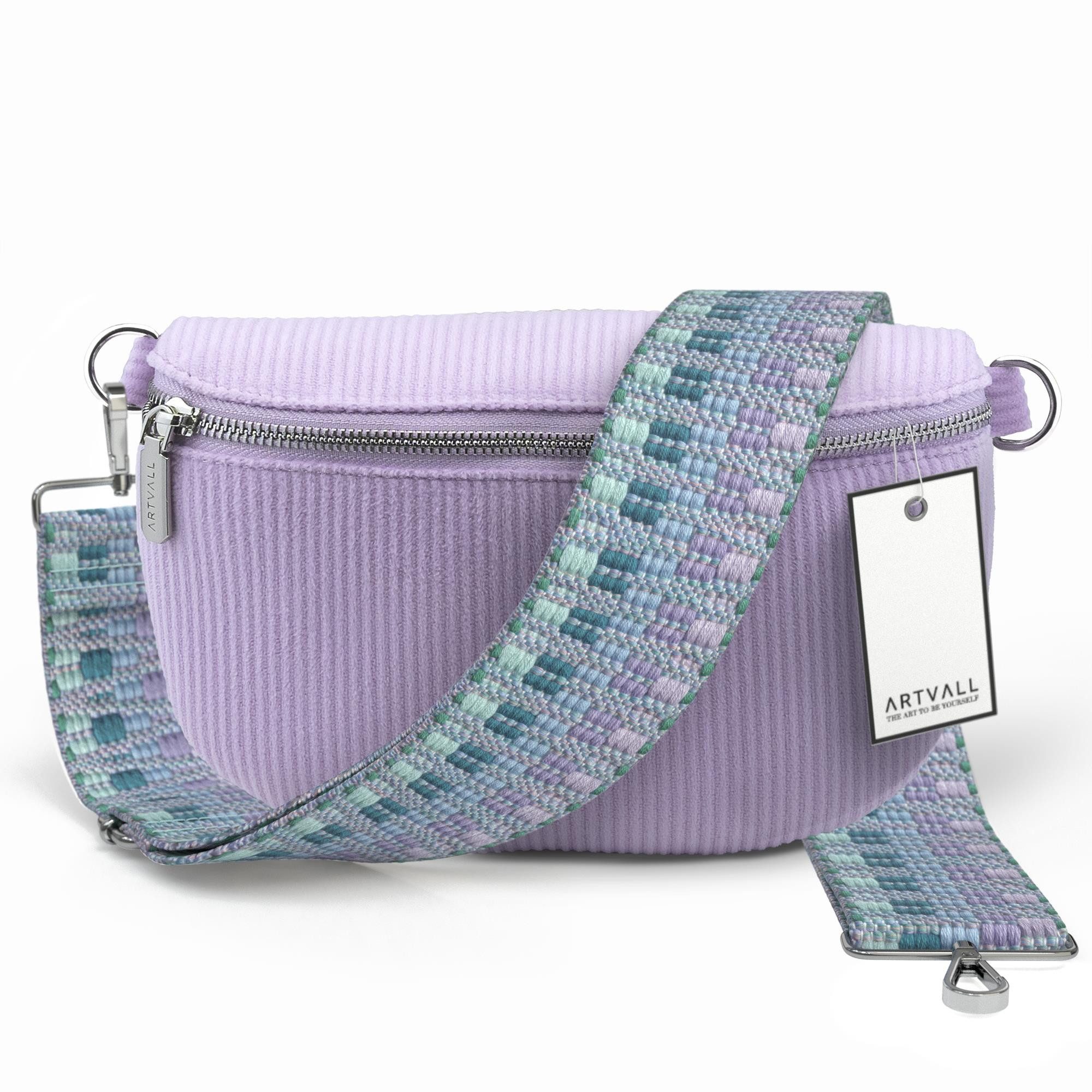 ARTVALL Umhängetasche Cord Handtasche Brusttasche Schultertasche Lila (Tasche inkl. Taschenband), Cord Bauchtasche Cordtasche Stoff weich abnehmbarer Taschengurt Klein