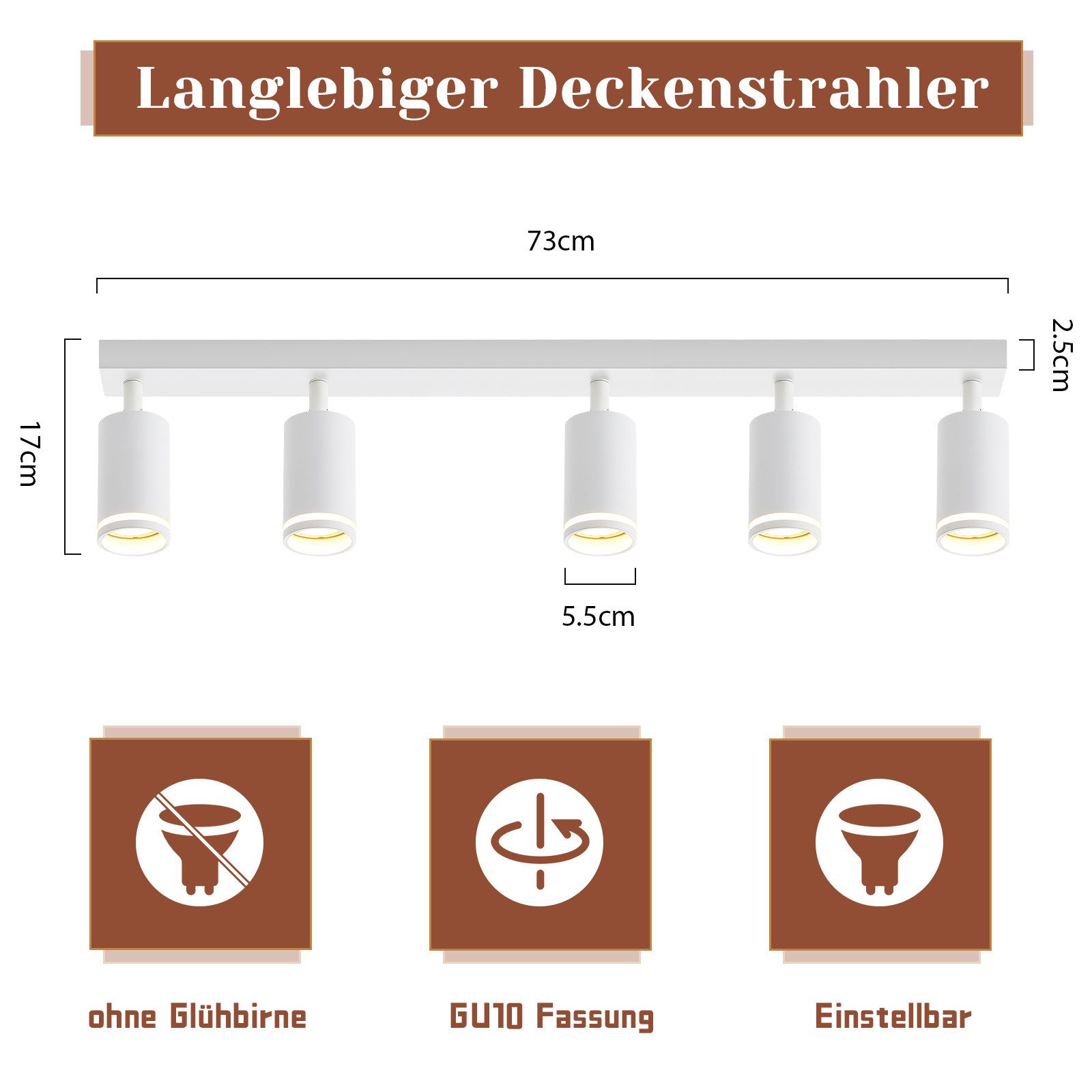 ZMH Deckenstrahler 5 Flammig Schwarz/Weiß GU10 Spots Deckenlampe für Schlafzimmer, Große Anwendungsbereichen, ohne Leuchtmittel