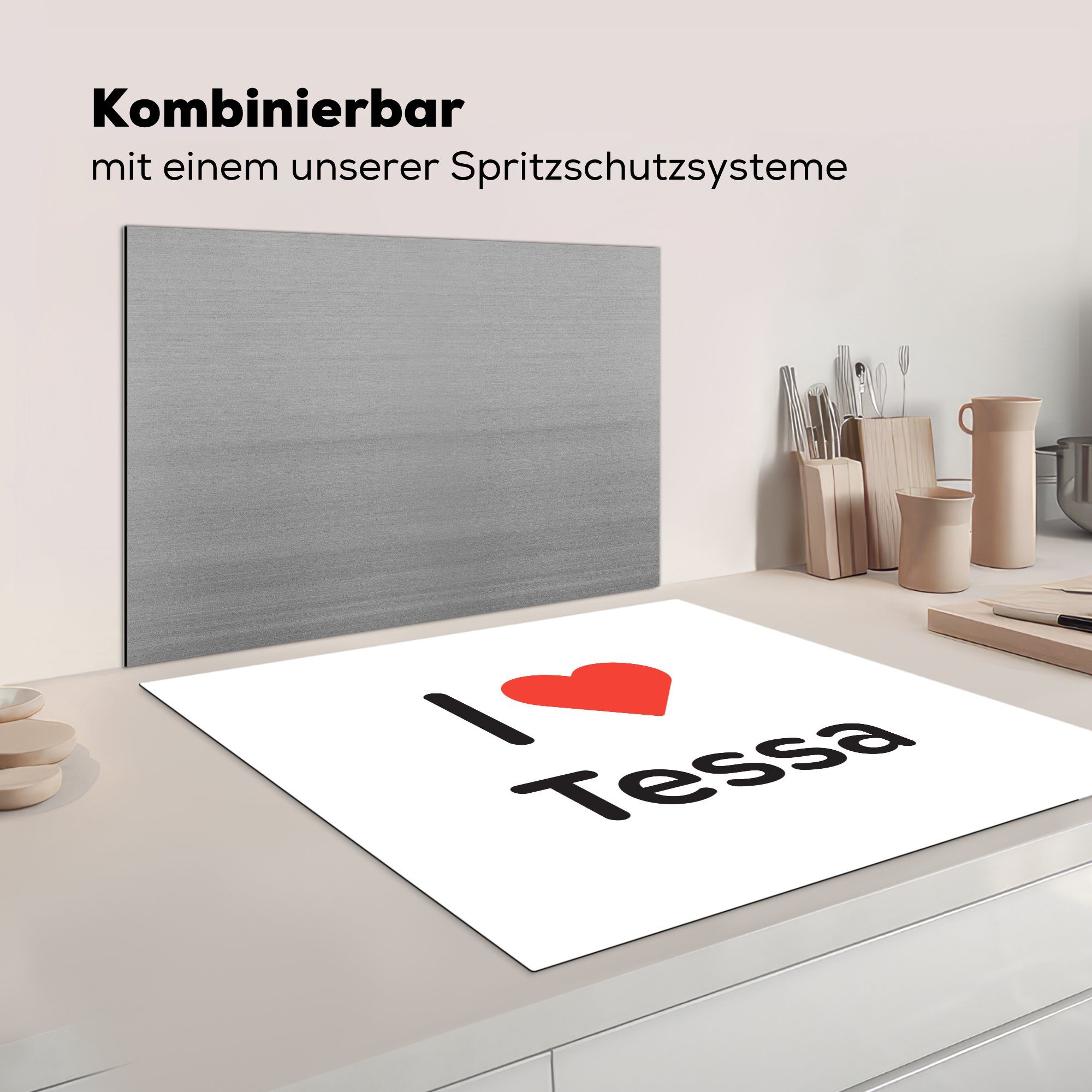 Ceranfeldabdeckung, tlg), cm, küche für Mädchen, Vinyl, Tessa 78x78 Arbeitsplatte - Herdblende-/Abdeckplatte MuchoWow liebe Ich - (1