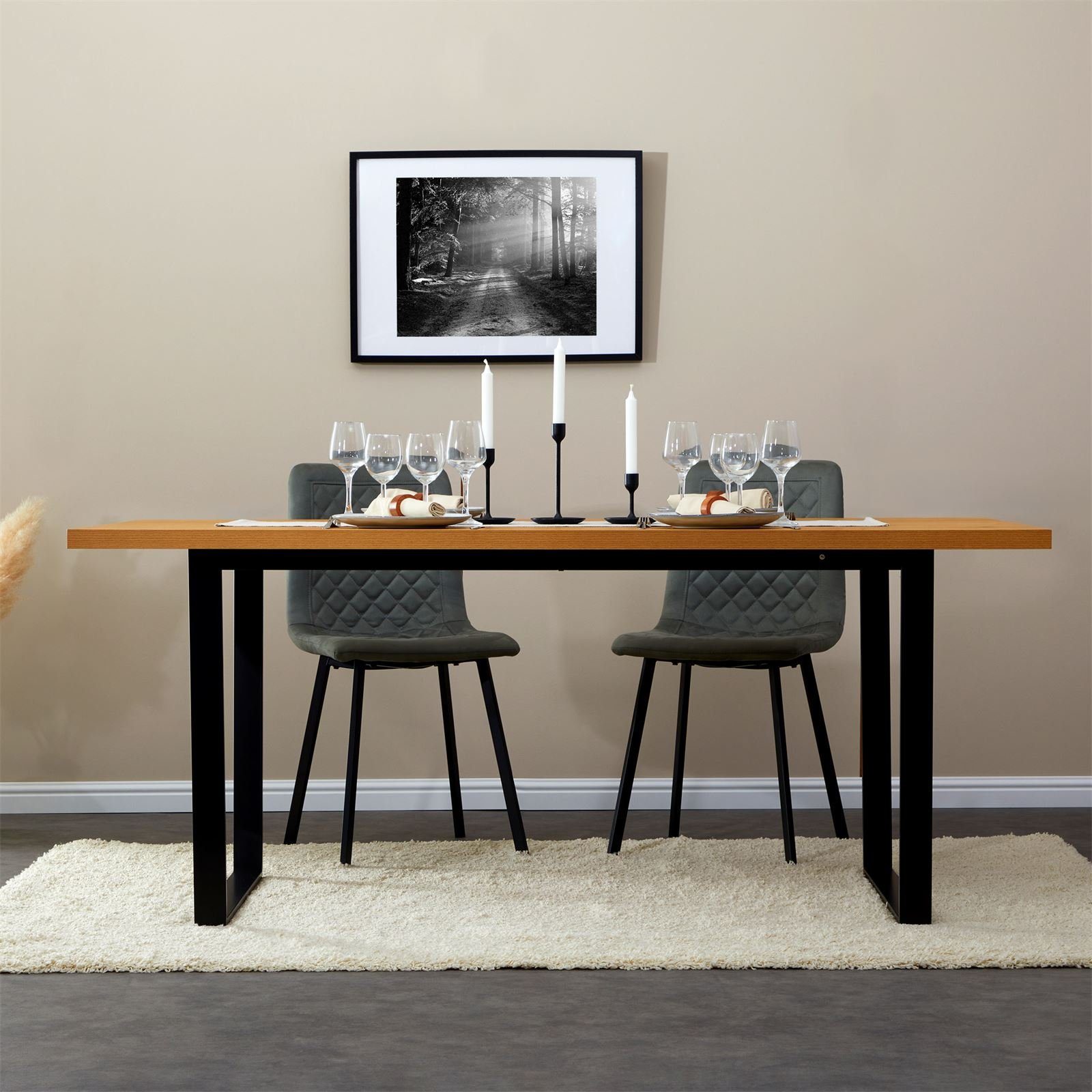 Tischgestell in Metall Wildeiche Esstisch VIDAGO, 90x180 cm Esstisch De und CARO-Möbel Tischfläche
