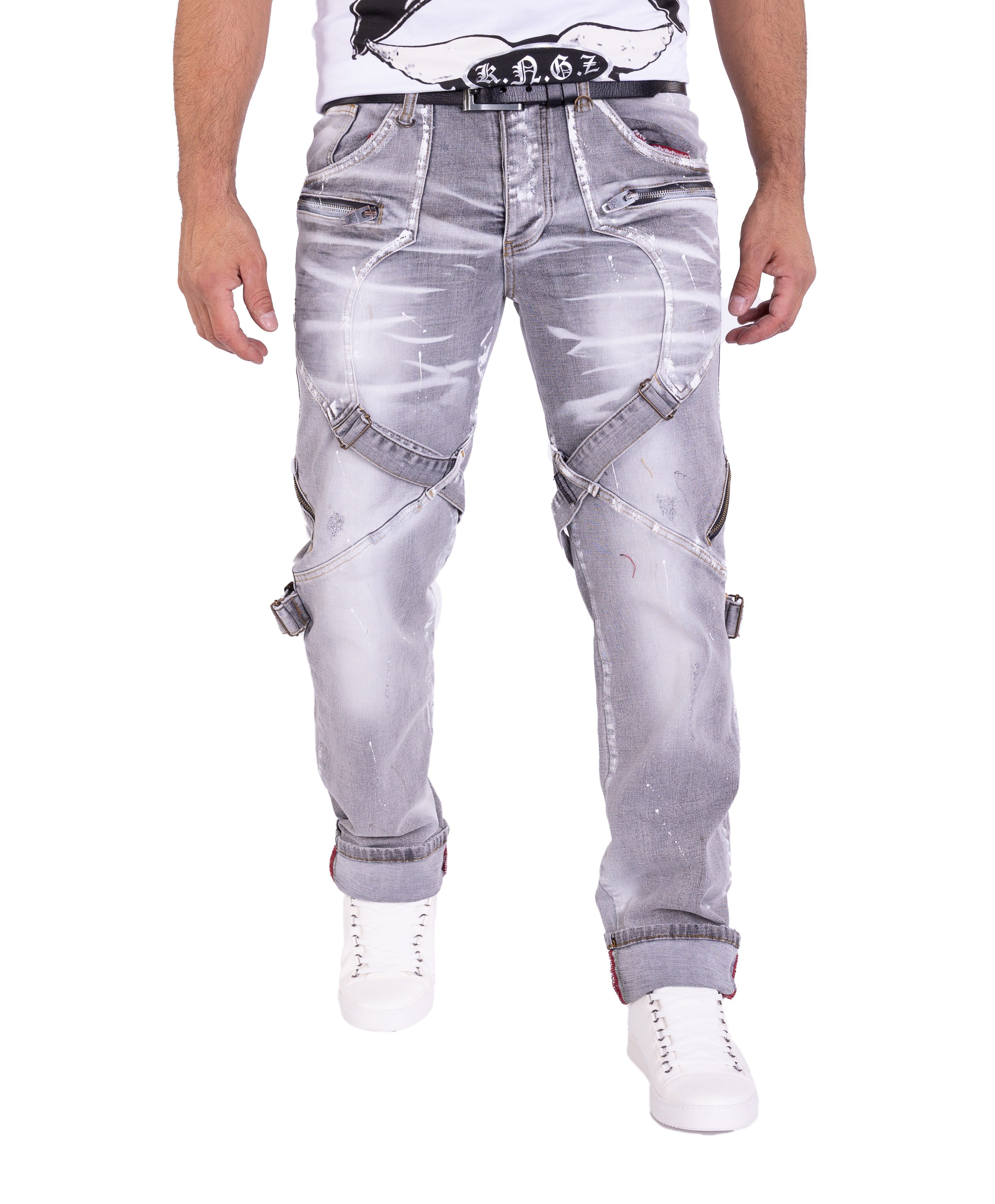 KINGZ Slim-fit-Jeans Regular FIT Jeans mit Retro Batik Waschung