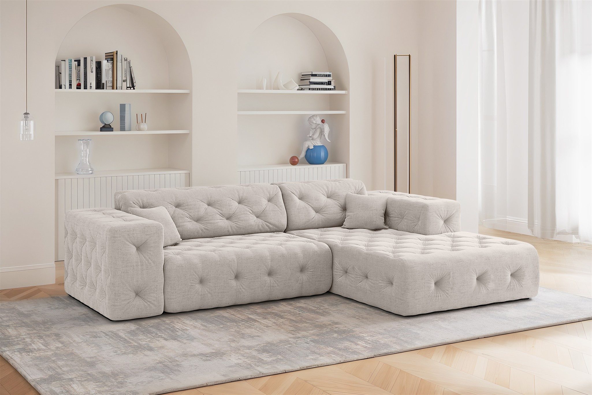 Fun Möbel Ecksofa Designersofa CHANTAL mit Ottomane in Stoff Moly, inkl. 2 Zierkissen, Ottomane Links oder Rechts