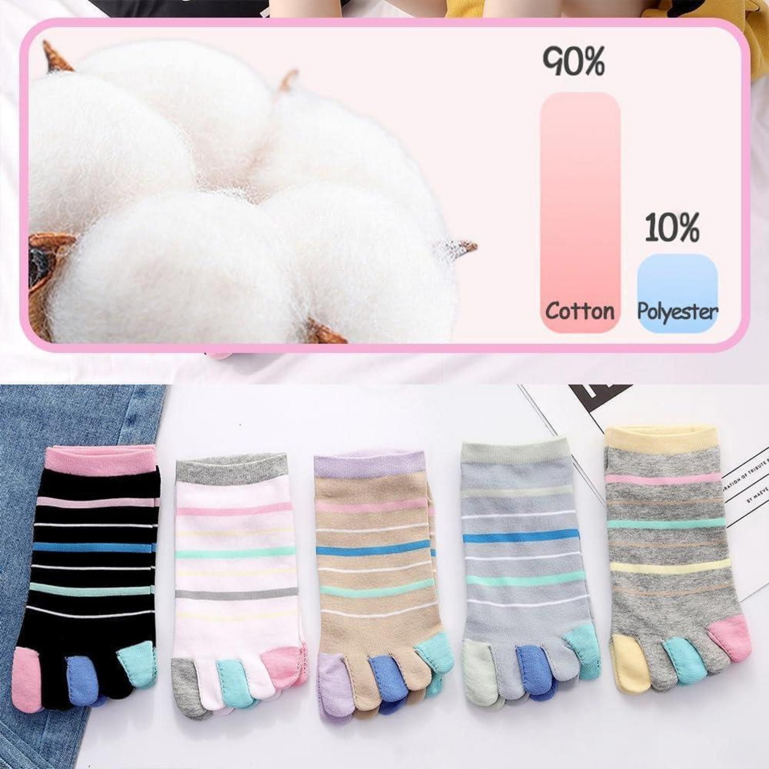 LuxusKollektion Zehensocken Damen Zehensocken 5 Paar Baumwolle Bunt M EU 35-40