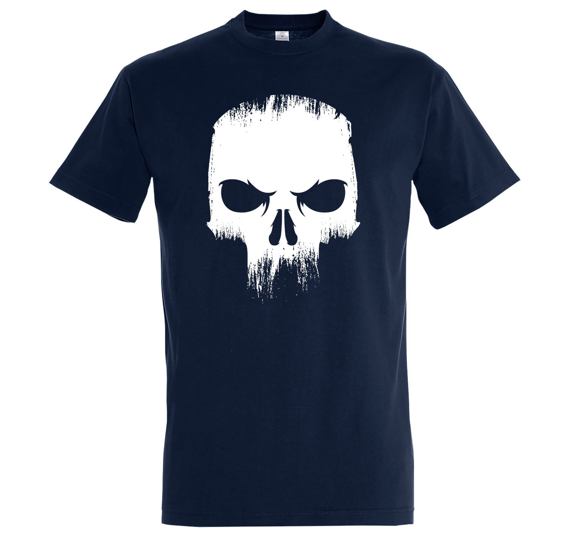 T-Shirt trendigem Frontprint Shirt Herren Angry Youth mit Designz Skull Totenkopf Navyblau