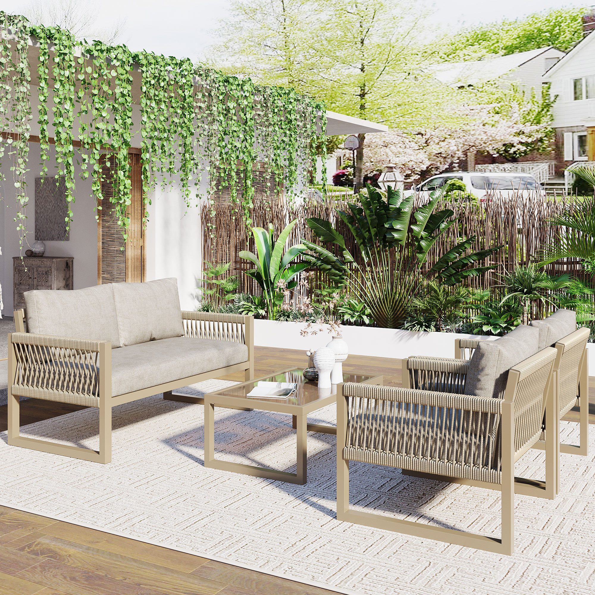 Flieks Gartenlounge-Set, 4 Sitzer Gartenmöbel Sitzgruppe günstig online kaufen
