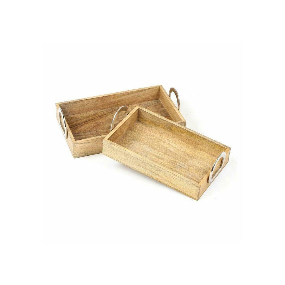 Home-trends24.de Tablett Serviertablett Mango Holz Tisch Deko Griffe Schale Set, Mangoholz