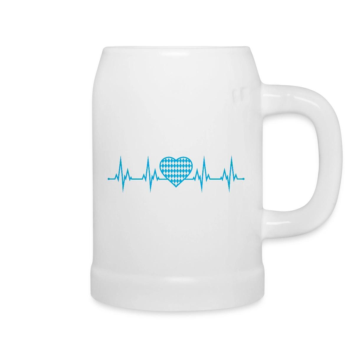 Spreadshirt Tasse Herzschlag Puls Frequenz Bayern EKG Blau Weiss Bierkrug, Keramik