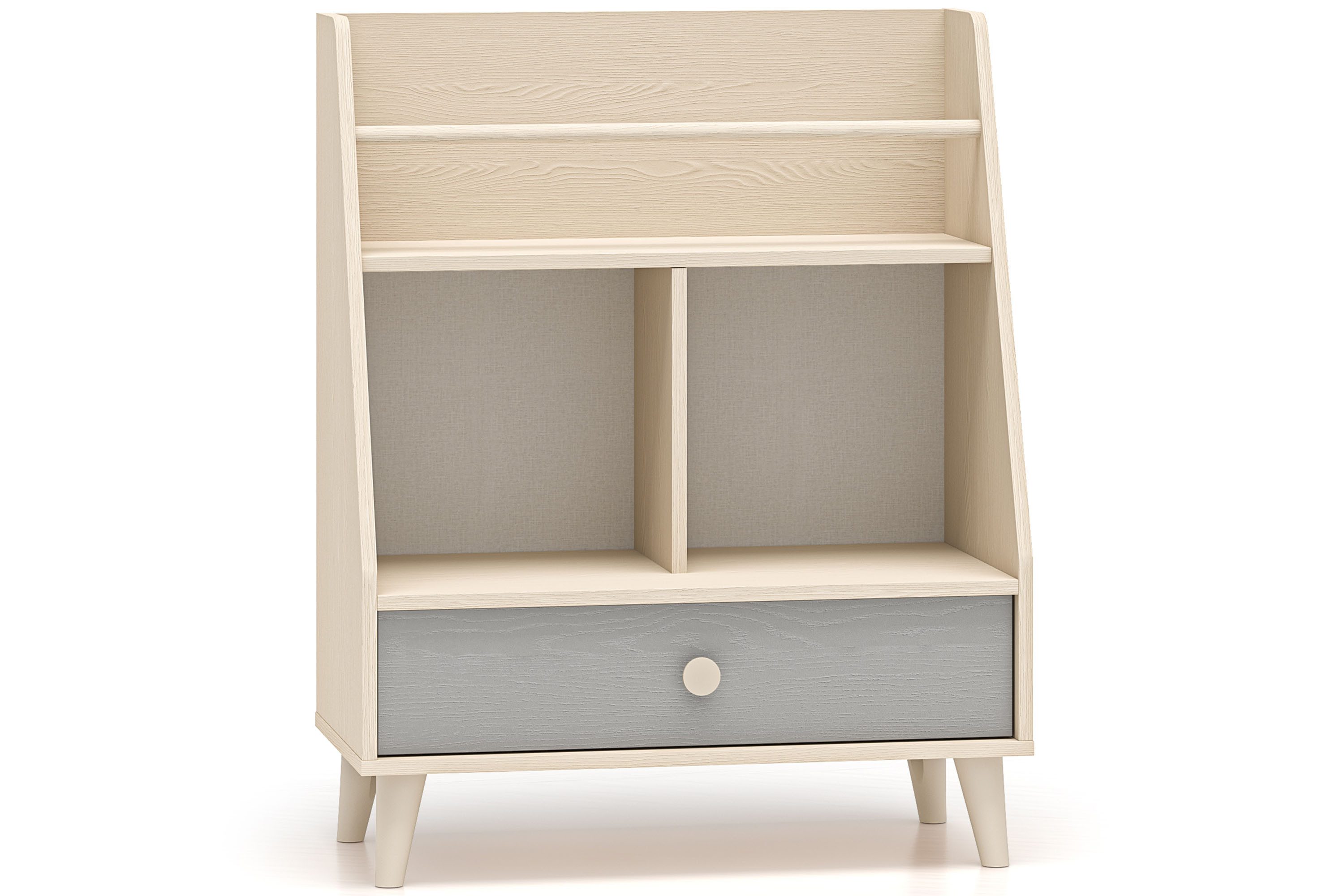 KONSIMO® Standregal PUNGI Kinderbuchregal, Kombikommode, hergestellt in der EU, mit Schublade, Soft-Close-Funktion, Fußhöhe 12 cm, Einlegeböden, grau