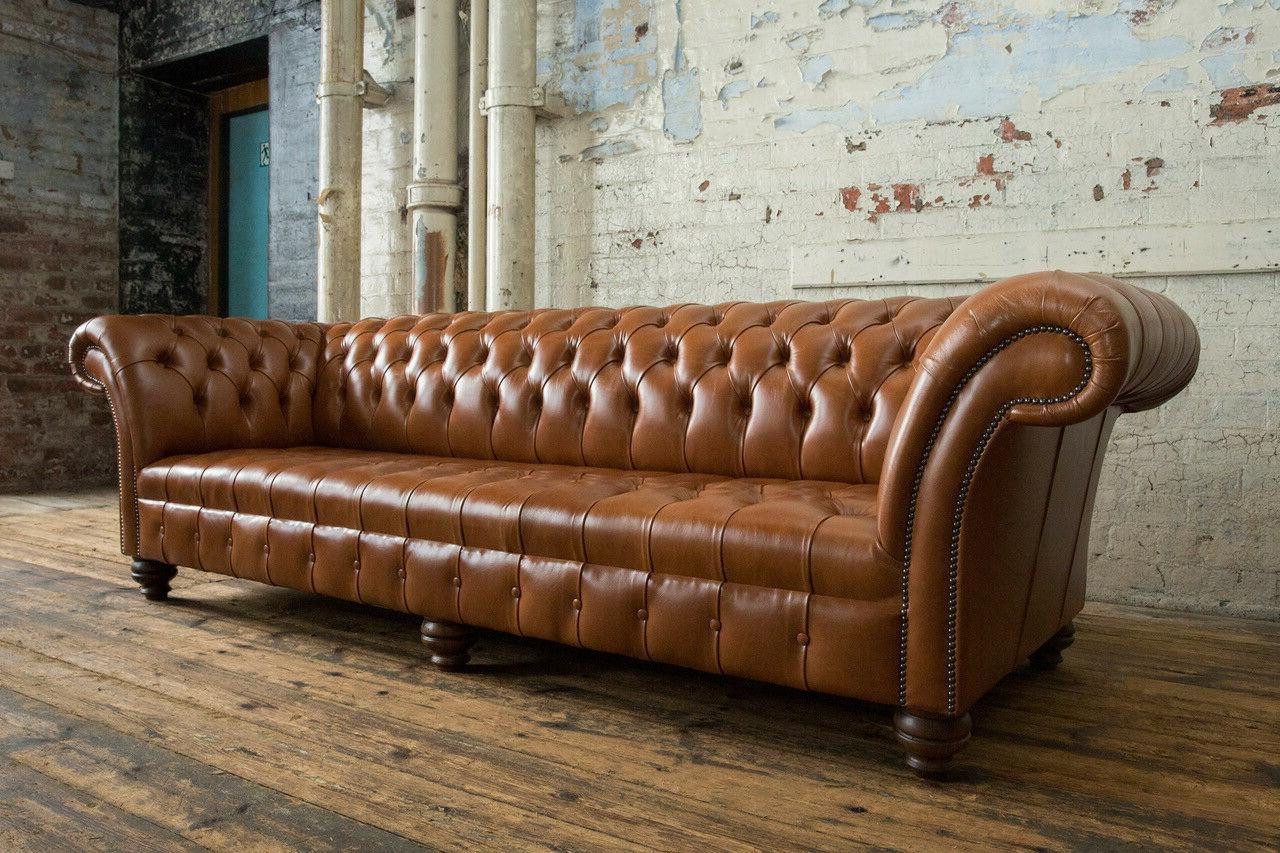 Xlmoebel Chesterfield-Sofa Neue große 4-Sitzer Chesterfield-Ledercouch in Braun - XXL-Sofa, Hergestellt in Europa