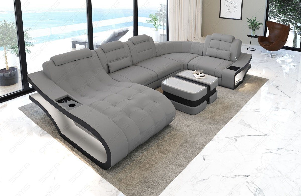 Bettfunktion Stoff Sofa, M wahlweise hellgrau-schwarz Dreams Sofa Couch Form Stoffsofa Elegante - Wohnlandschaft Polster U mit