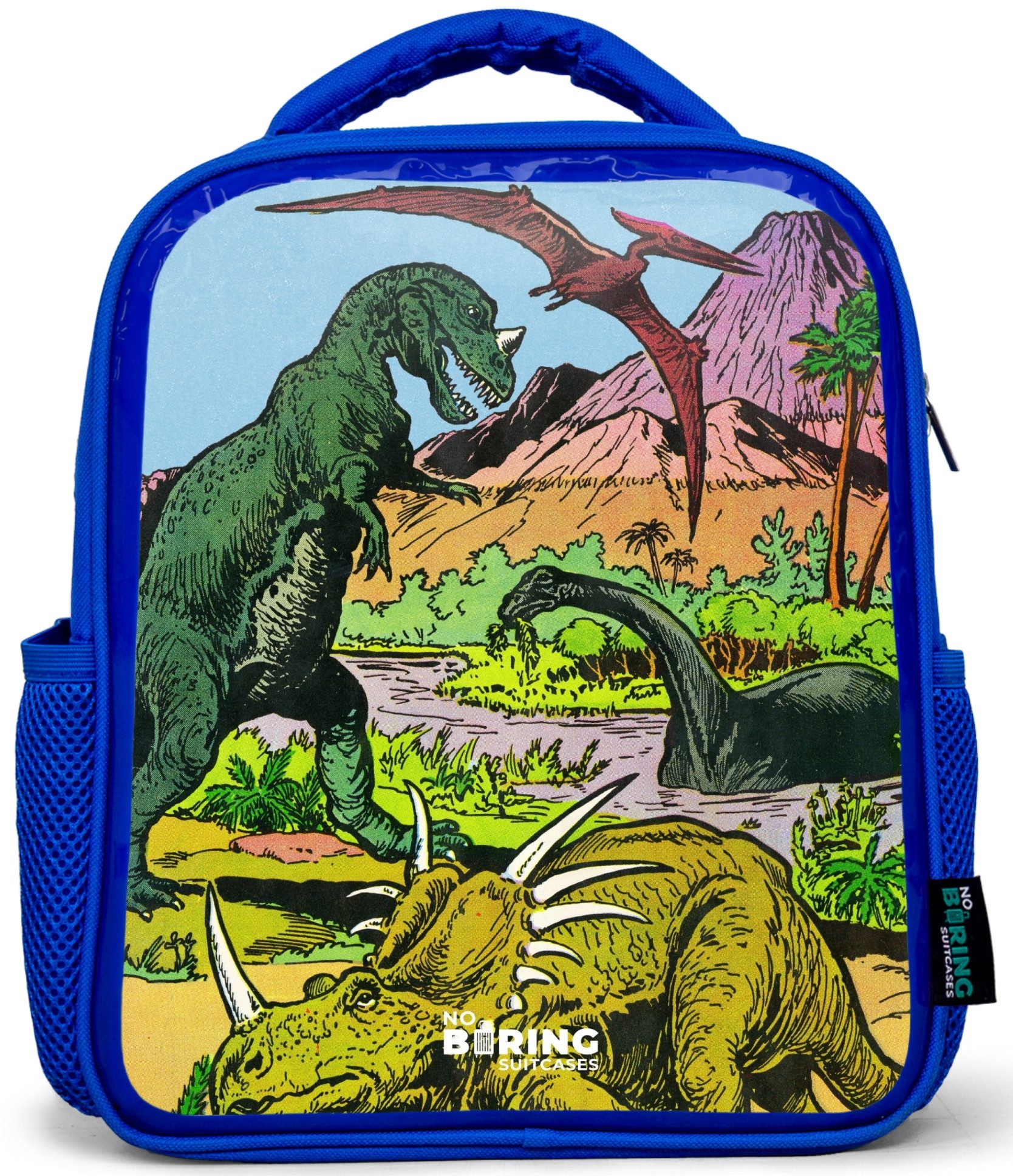 Rucksack Blau - Dinosaurier an einem Vulkan