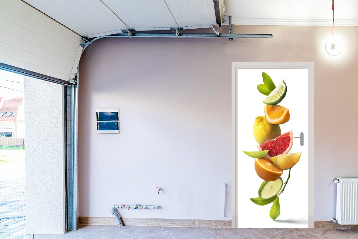 75x205 Obst bedruckt, Weiß, - Tür, Fototapete (1 St), Matt, Türtapete Türaufkleber, cm für - Zitrusfrüchte MuchoWow
