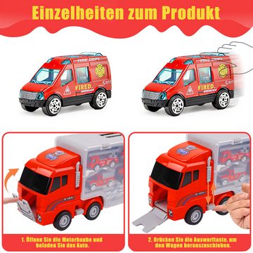 Cbei Spielzeug-Transporter Spielzeug-Transporter Spielzeug-Feuerwehr 7-in-1 LKW Tragekoffer Rot, (34*9.5*14.5cm, 6 Räder für den Fahrbetrieb und die Sitzstabilisierung), 7 Stück (1X großer Bagger, 6X Alu-LKW)