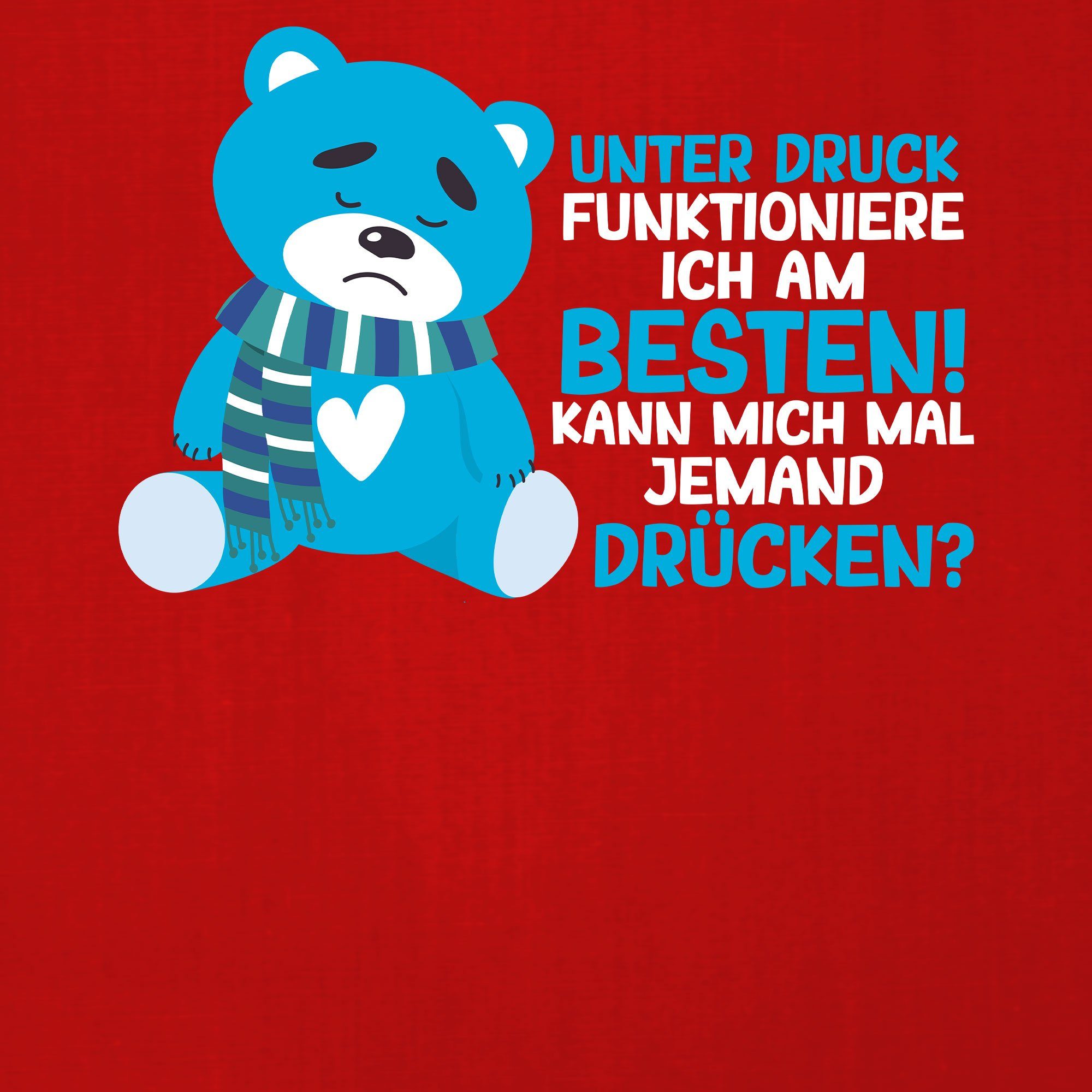Quattro Formatee Kurzarmshirt Teddybär mich jemand Statement Bär Kann Spruch Lustiger - (1-tlg) Rot mal drücken