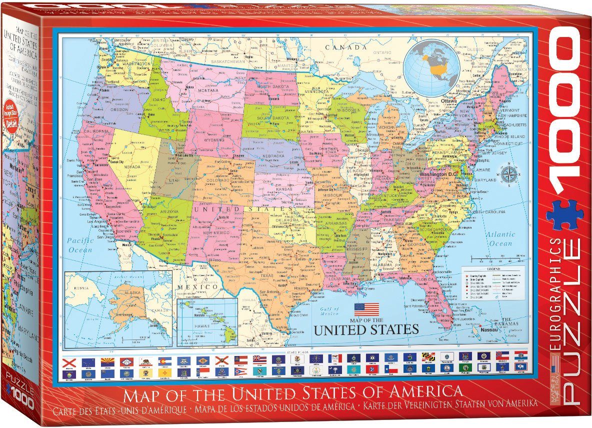 empireposter Puzzle Landkarte - Karte der USA - 1000 Teile Puzzle Format 68x48 cm, 1000 Puzzleteile