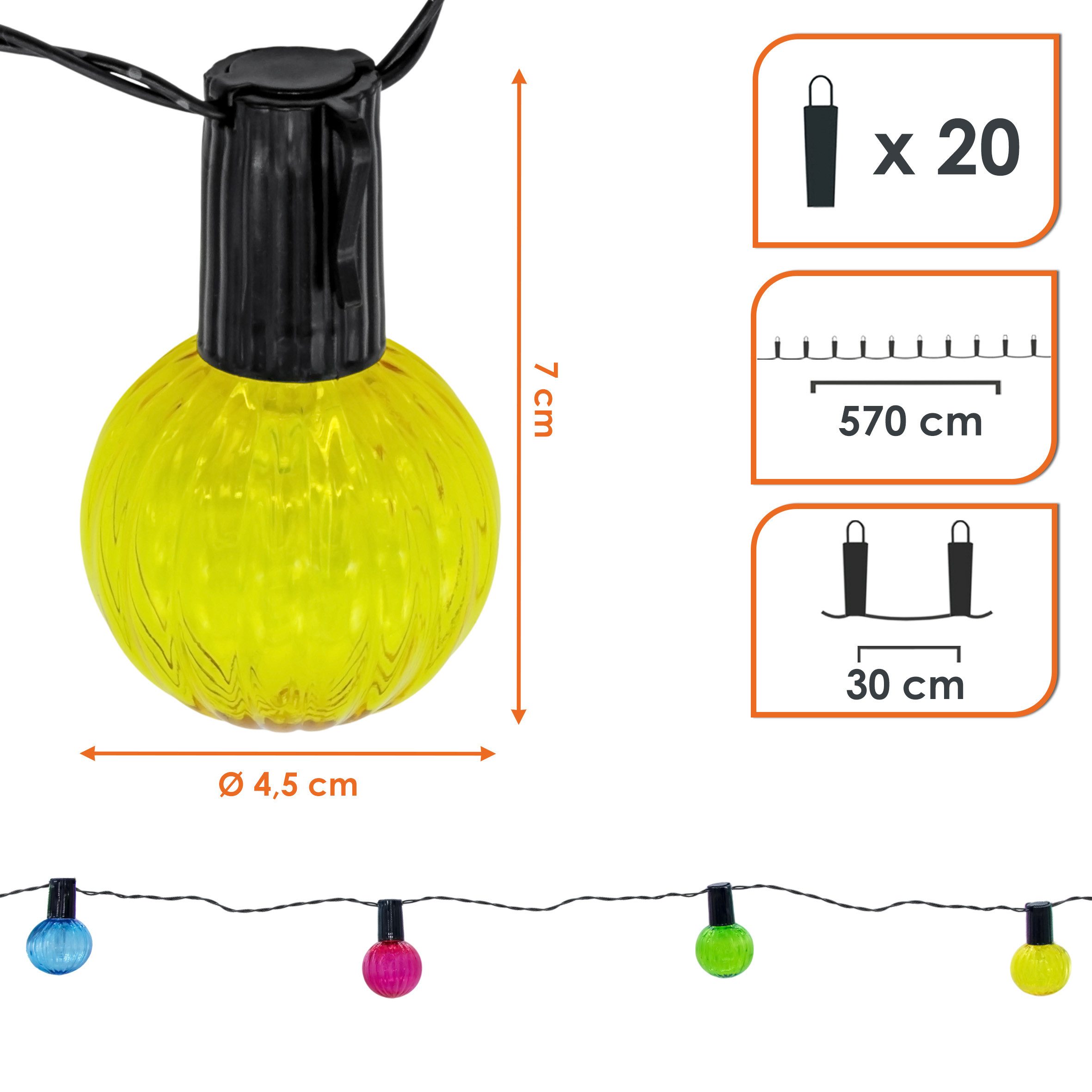 Spetebo LED Dekolicht Solar Lichterkette mit 20 Glühbirnen, solarbetrieben, LED, warm weiß, Party Lichterkette für den Garten