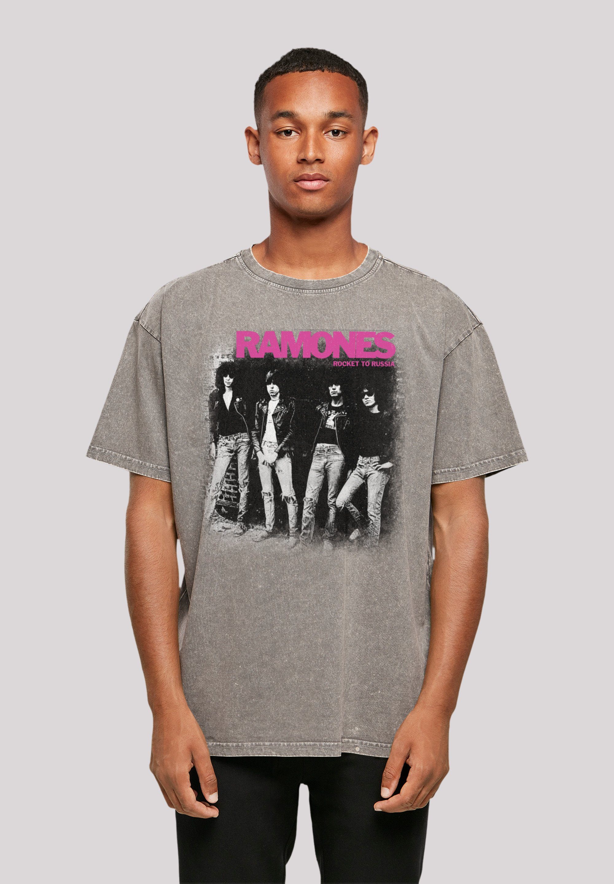 F4NT4STIC T-Shirt Ramones Rock Musik Band Rocket To Russia Faded Premium Qualität, Band, Rock-Musik Asphalt