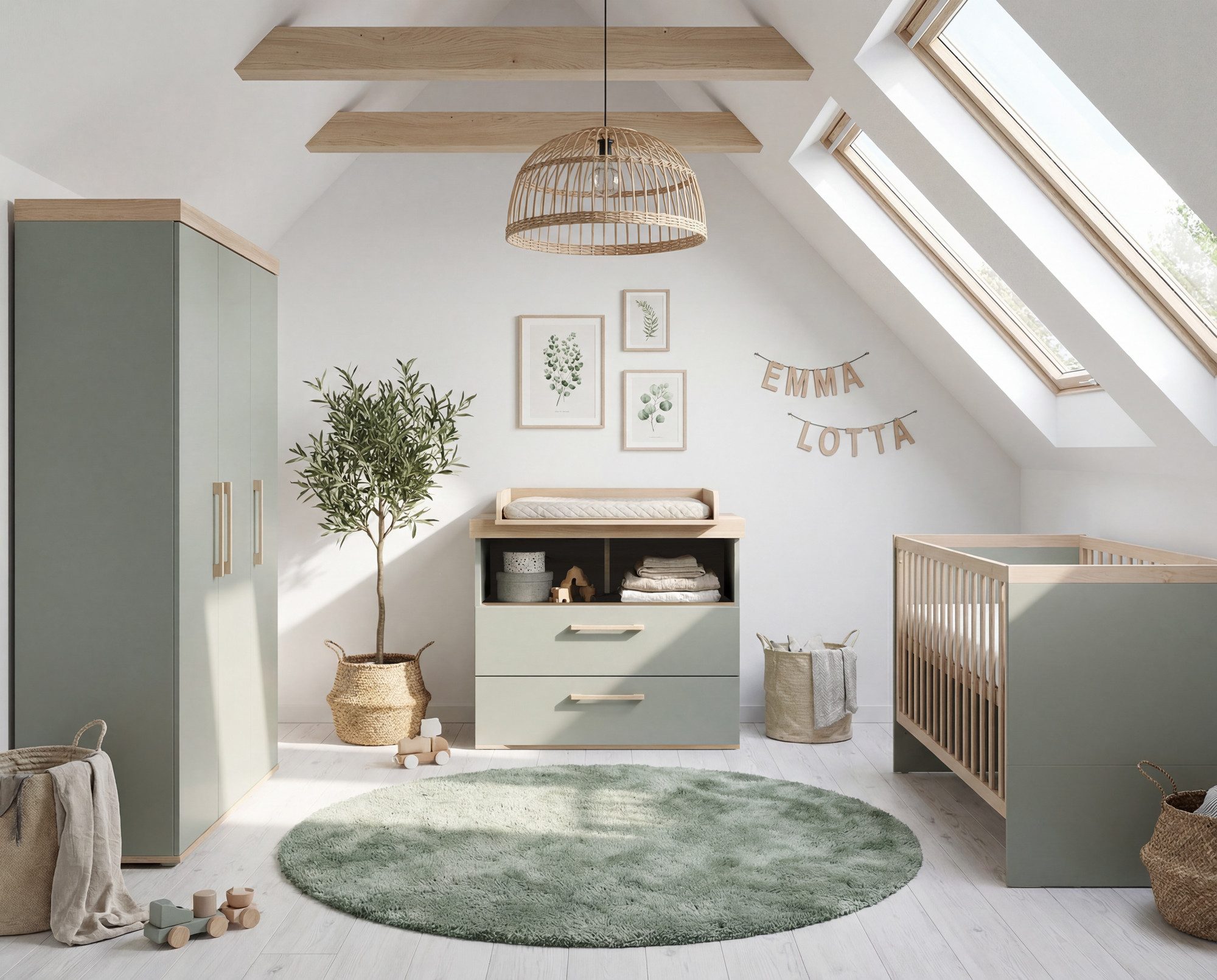 roba® Babyzimmer-Komplettset Jimmy - 3-teiliges Komplettzimmer - MADE IN EUROPE, (Set, Babybett 70 x 140 cm, Wickelkommode Schublade & Fach, Kleiderschrank), aus Holz - Klassisches Design - moderne Farben - Kinderzimmer Set