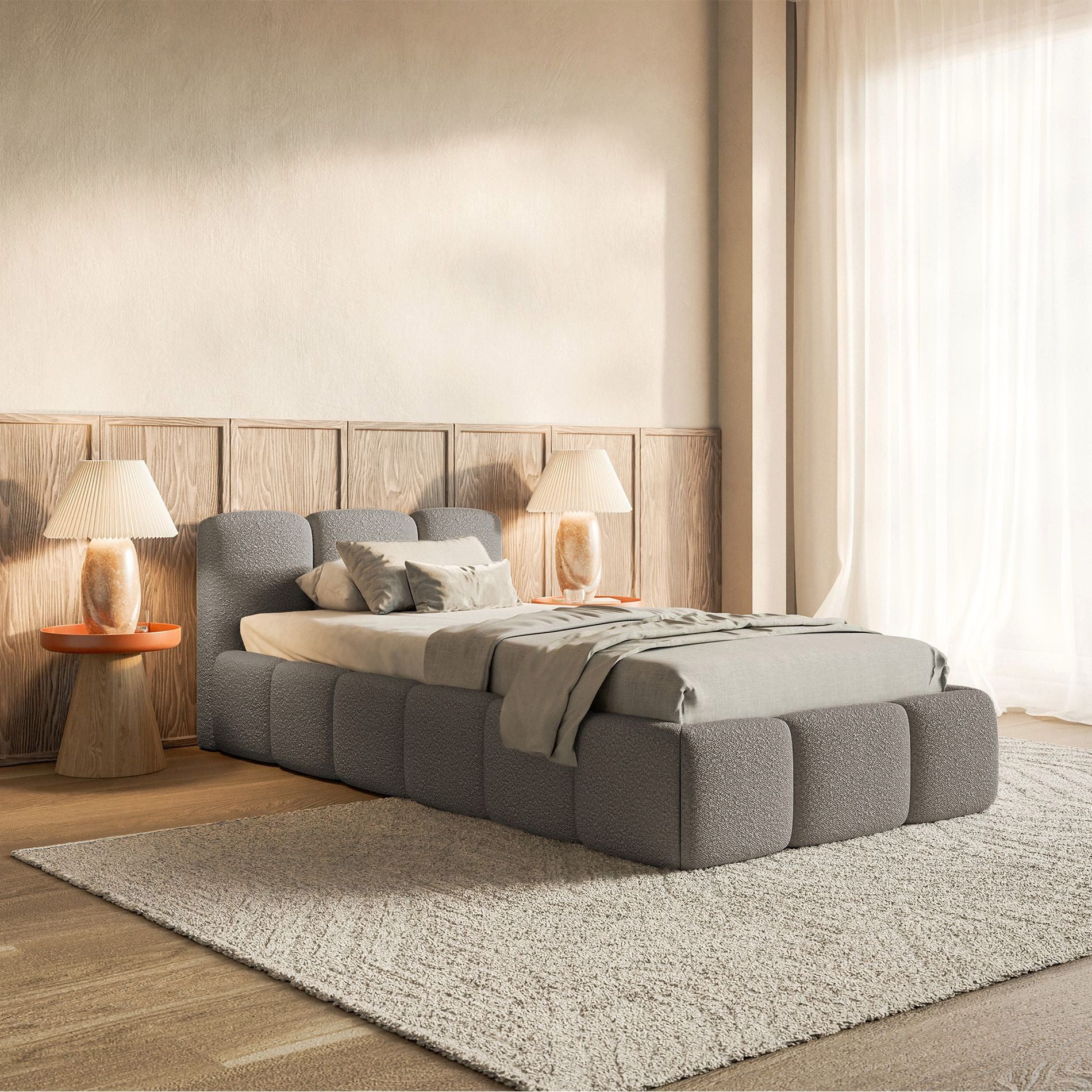 Selsey Kinderbett CLOUDY, mit Bettkasten, Lattenrost, Bouclé, 90 x 200 cm