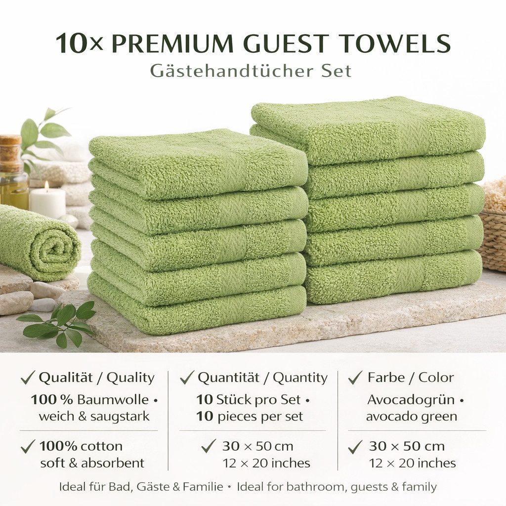 Betz Gästehandtücher 10 tlg. Gästehandtücher-Set PREMIUM 100 % Baumwolle 30x50cm, 100% Baumwolle (10-St)