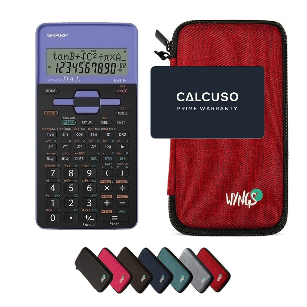 Taschenrechner Sharp EL-531TH Violett inkl. WYNGS Schutztasche Rot