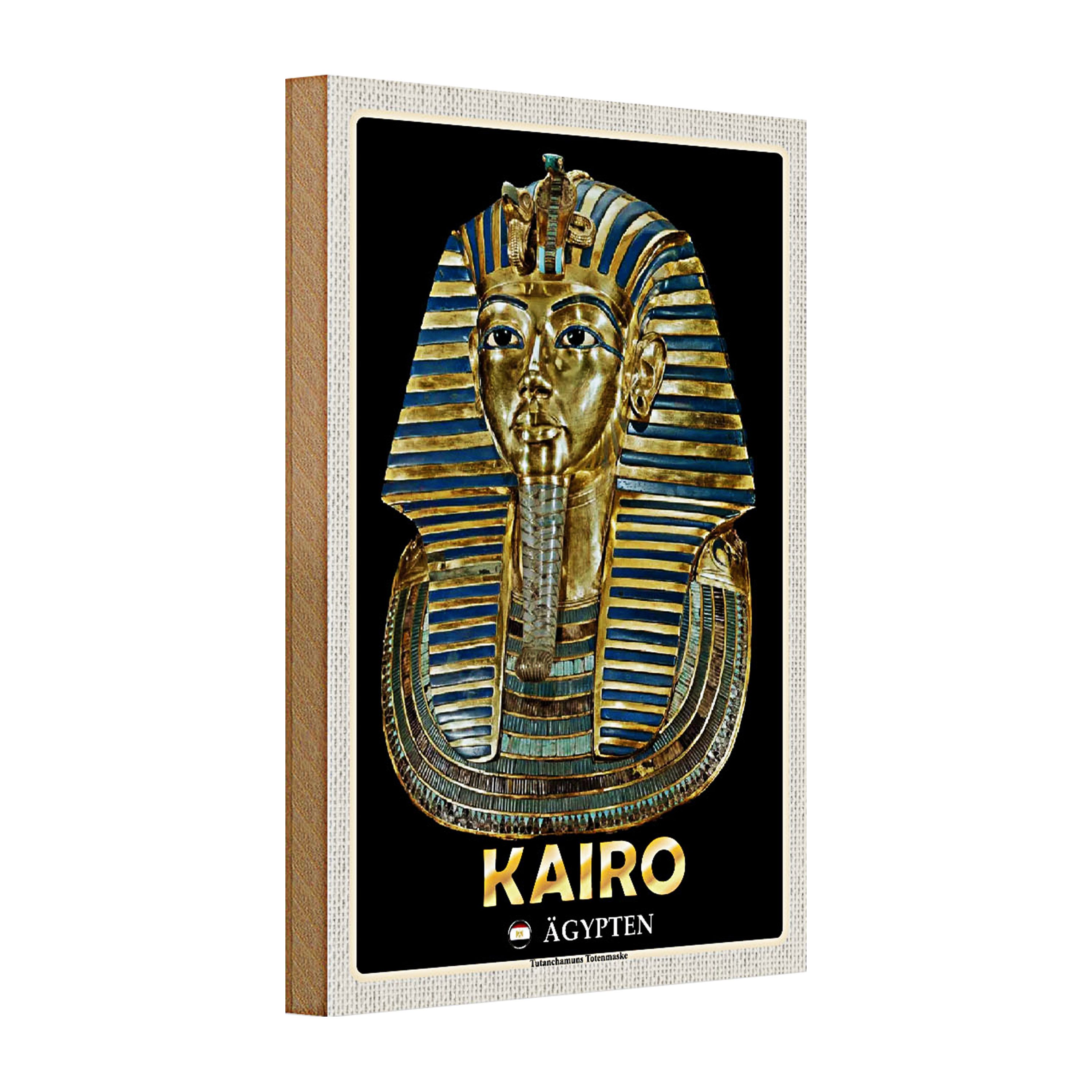 Roomando Holzbild Holzschild Reise 20x30cm Kairo Ägypten Tutanchamuns Totenmaske