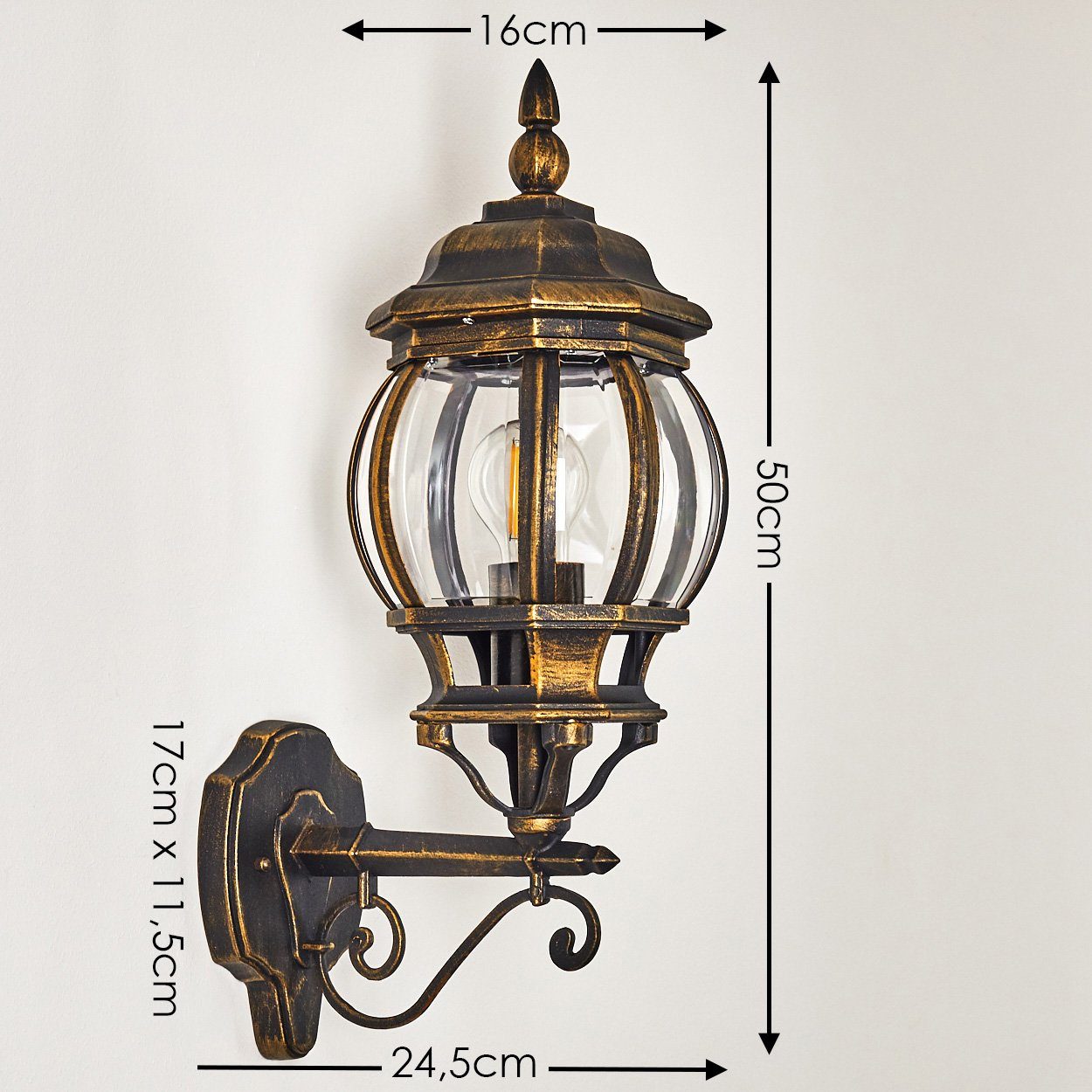hofstein Außen-Wandleuchte »Meyen« Außenwandlampe, Aluguss in Braun/Gold m. Kunststoff-Scheiben, ohne Leuchtmittel, m. E27, Außenleuchte
