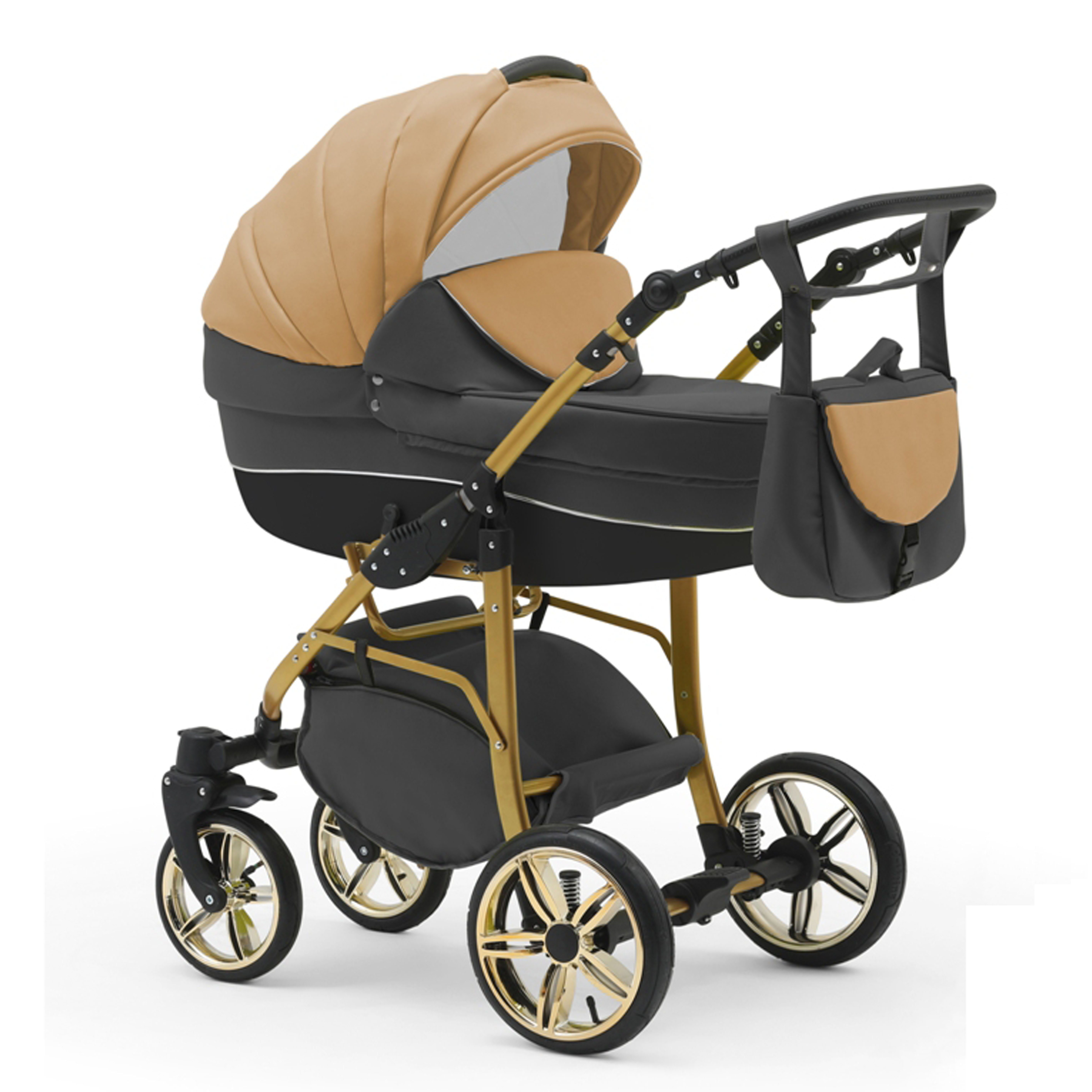 babies-on-wheels Kombi-Kinderwagen 2 in 1 Kinderwagen-Set Cosmo ECO Gold - 13 Teile - in 46 Farben Grau-Beige-Schwarz