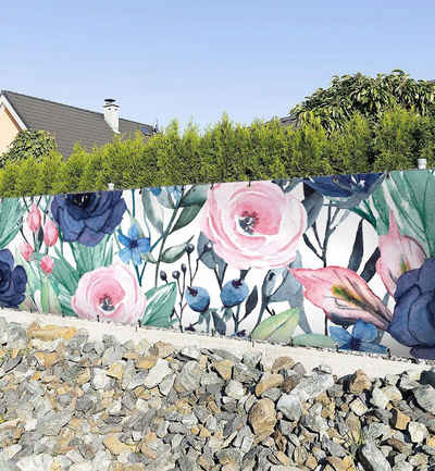 MyMaxxi Sichtschutzzaunmatten Zaunbanner Blumenfeld blau pink Sichtschutz Garten Zaun