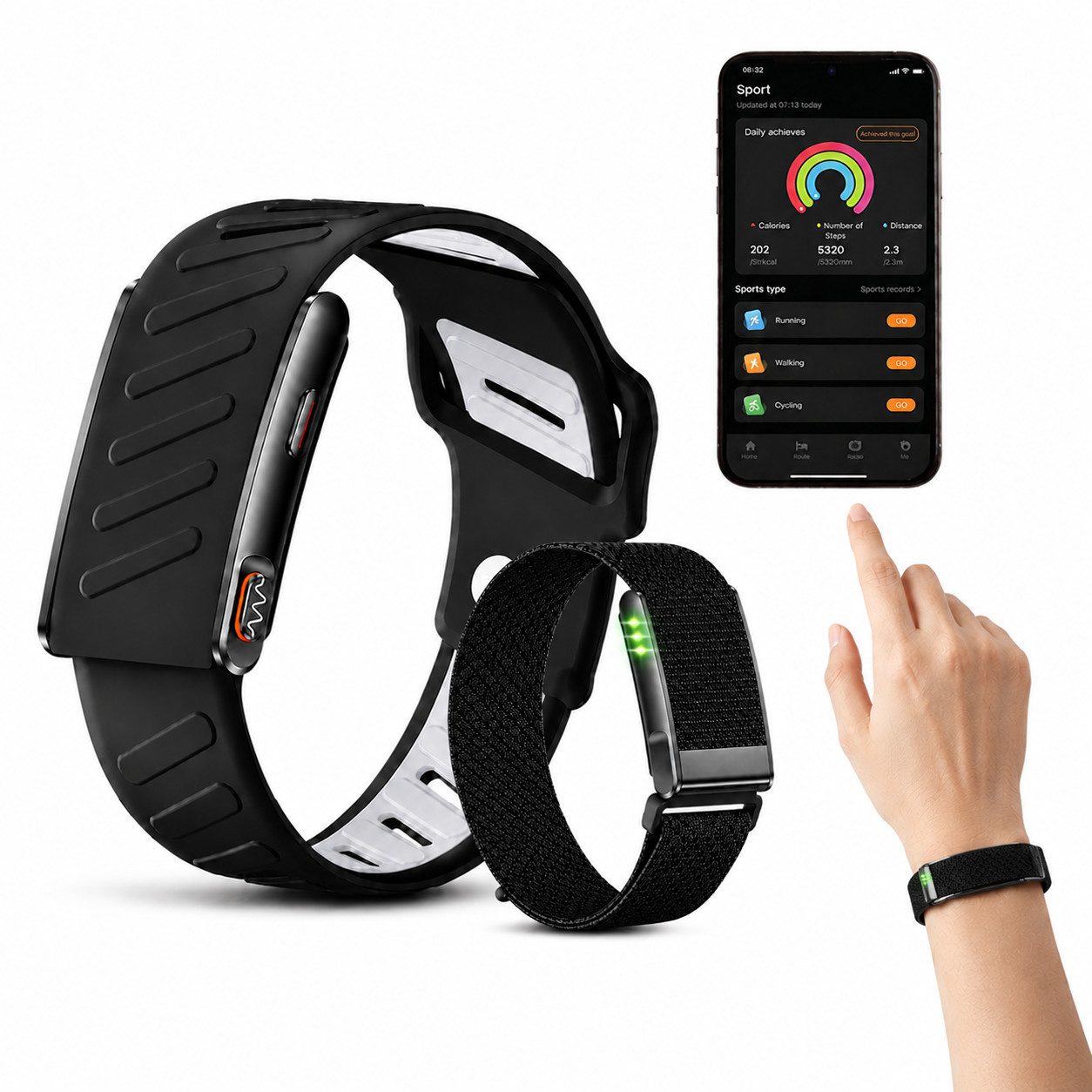 ibettertec Fitness Armband, Fitness Tracker Aktivitäts Schlaf und Sport Smartwatch (ohne Display cm) Fitness Armband, 1-tlg, Mit Extra Armband aus Nylon, 100+ Sportmodus und Gesundheitsüberwachung, 3ATM Wasserdicht