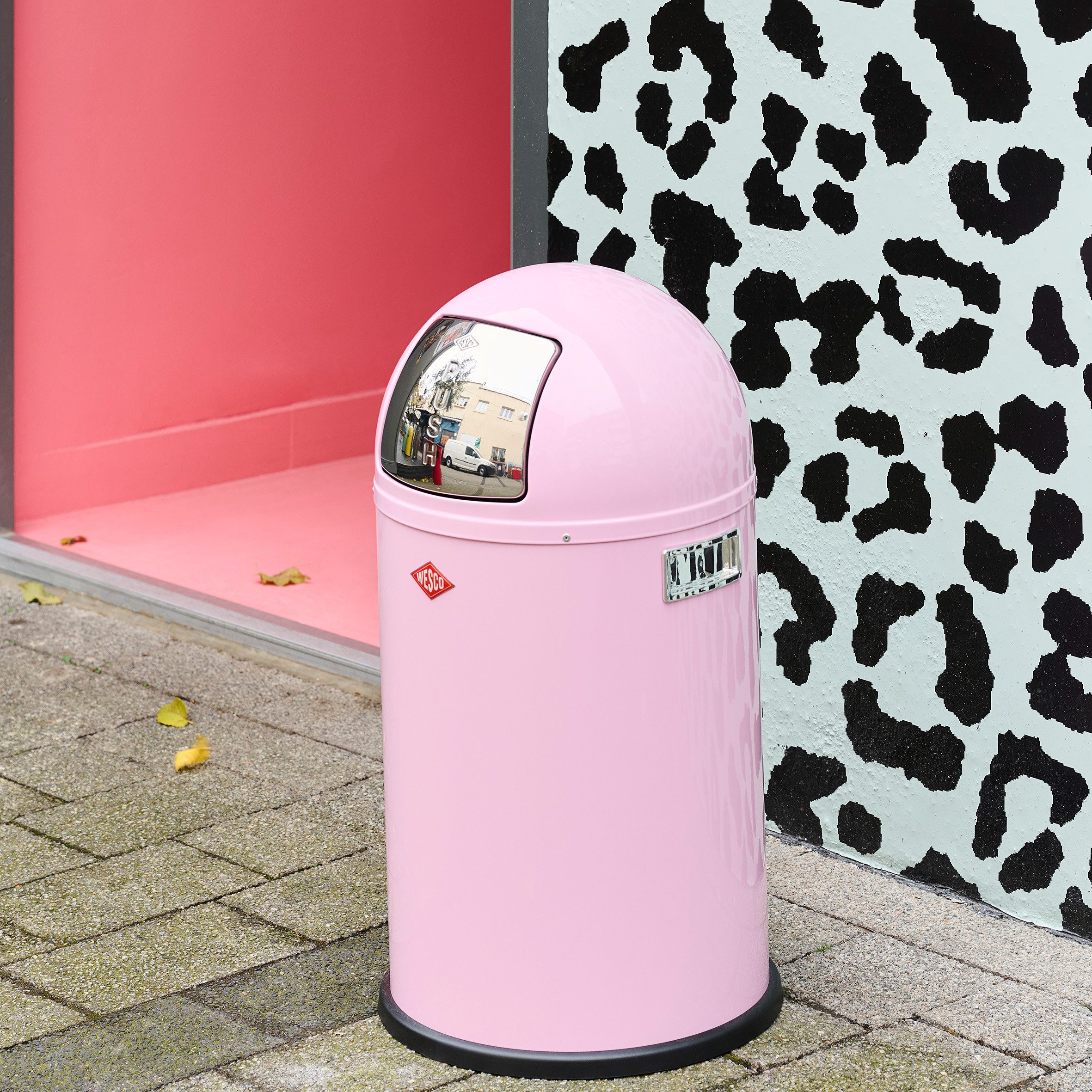 WESCO Mülleimer Pushboy Junior Abfallsammler, mit Metalleinsatz, Griffe, Einwurfklappe aus Edelstahl und Bodenring